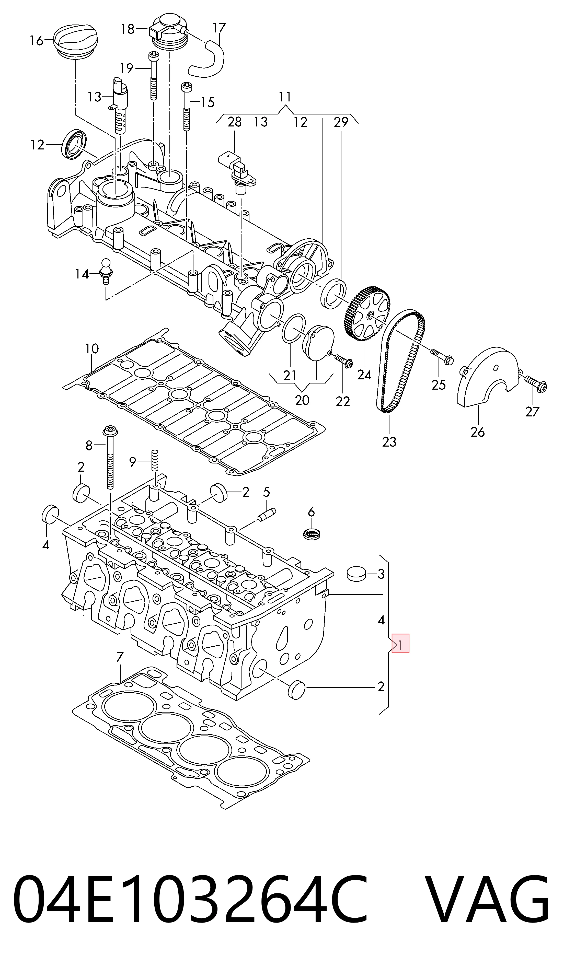 04E103264C VAG Cabeça de motor (CBC)
