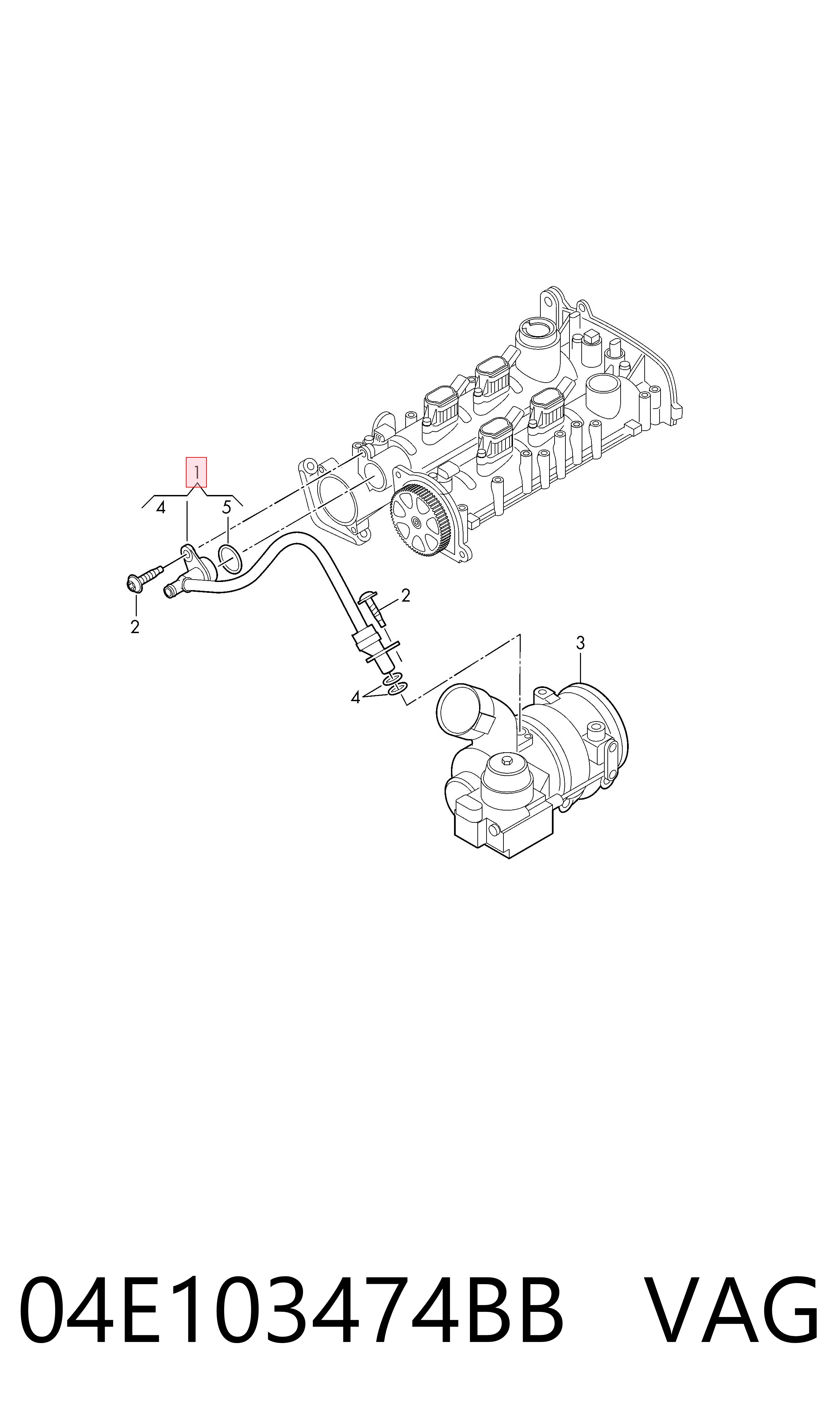 04E103474BB VAG Cano derivado de ventilação de cárter (de separador de óleo)
