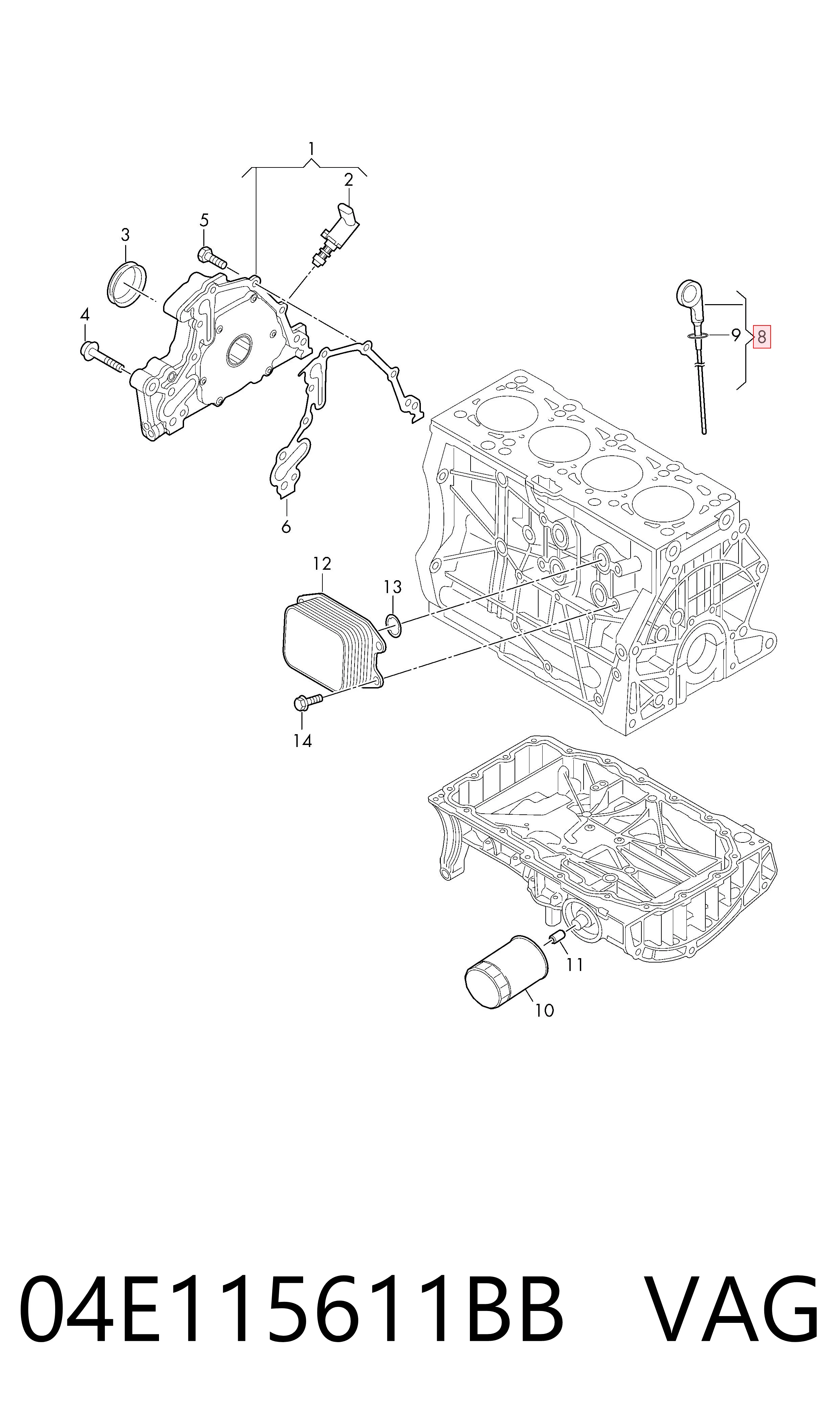 Sonda (indicador) do nível de óleo no motor para Volkswagen Golf VIII CG5, DB5