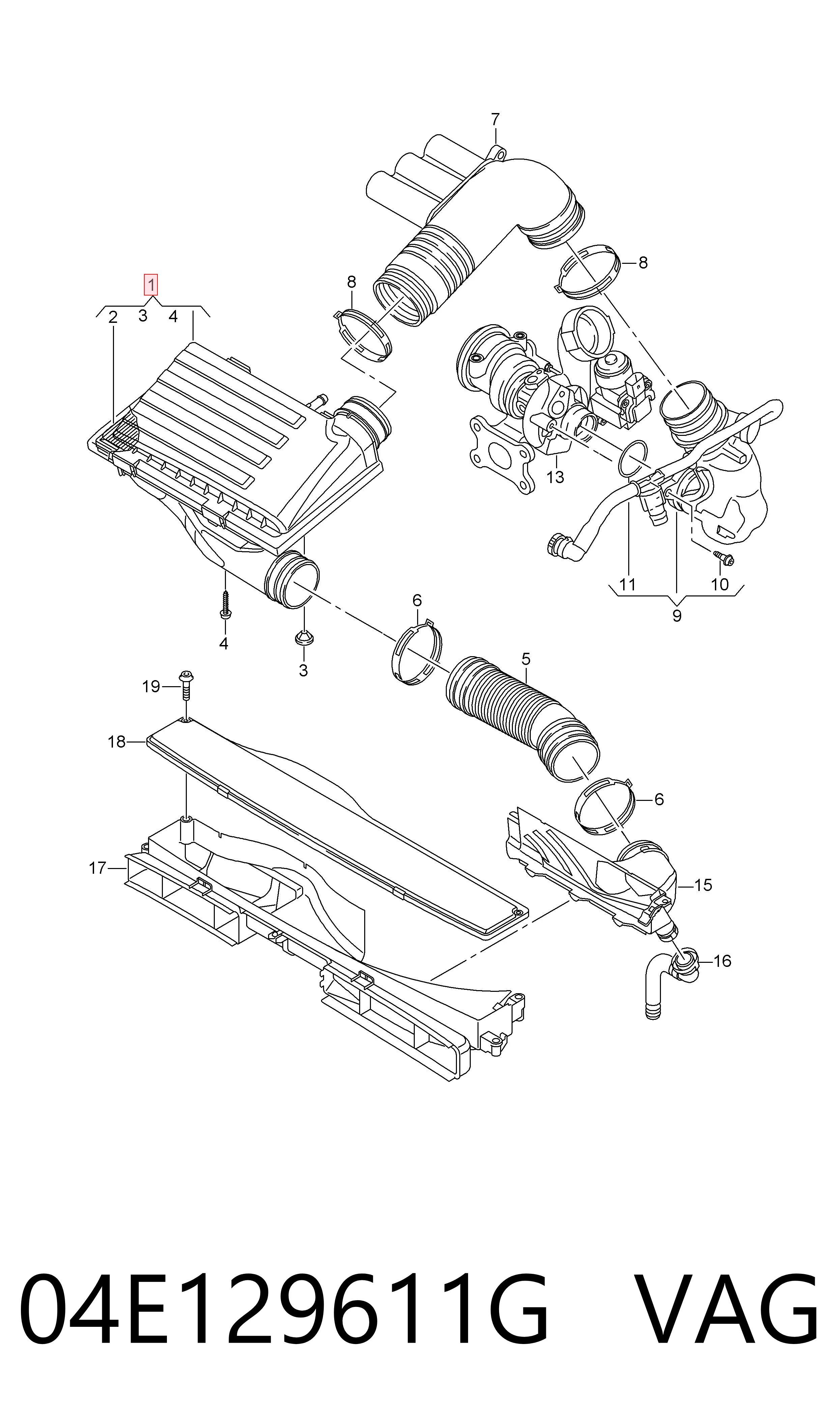 Caixa de filtro de ar para Audi A3 8VS, 8VM