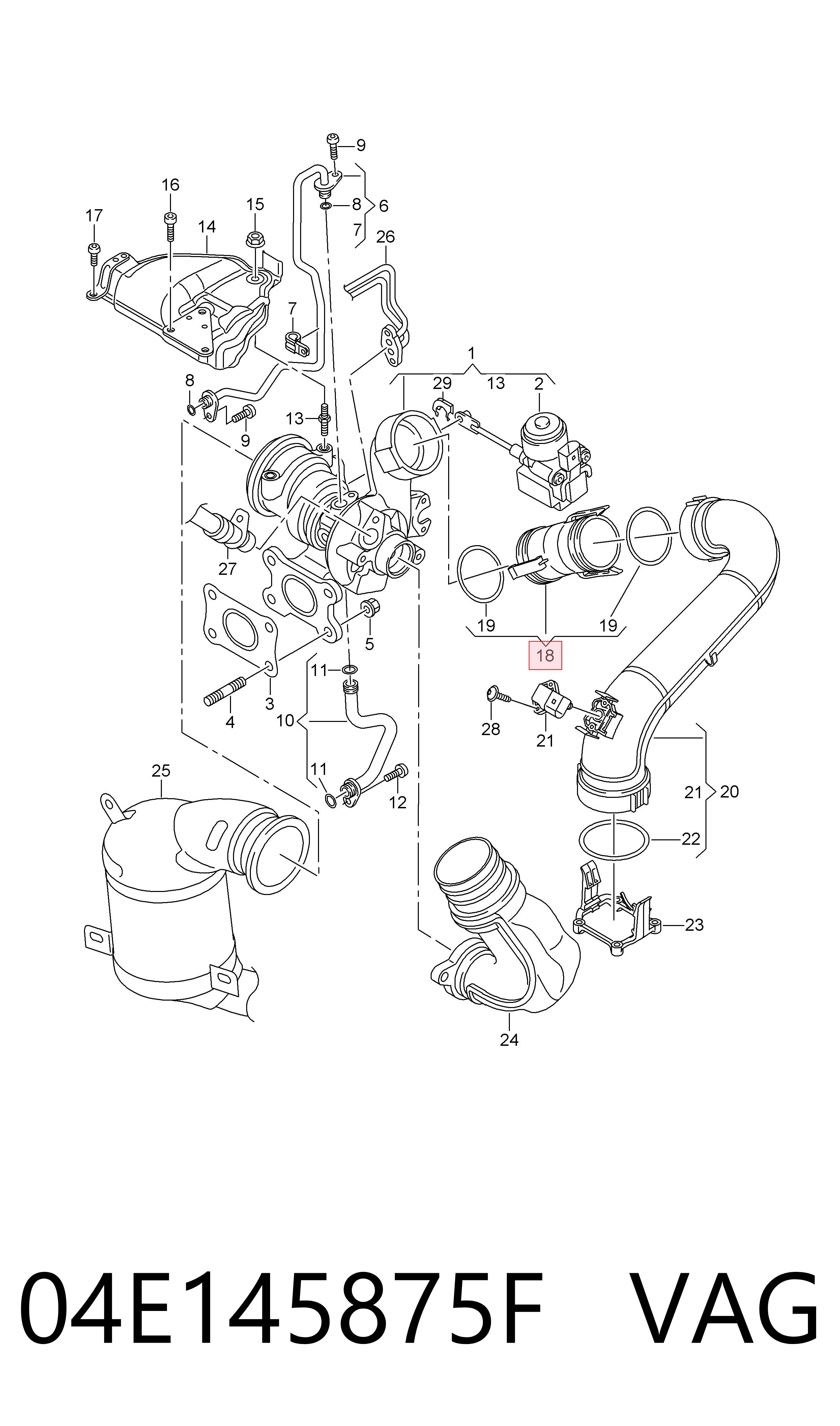 Cano derivado de ar, saída de turbina (supercompressão) 04E145875F VAG