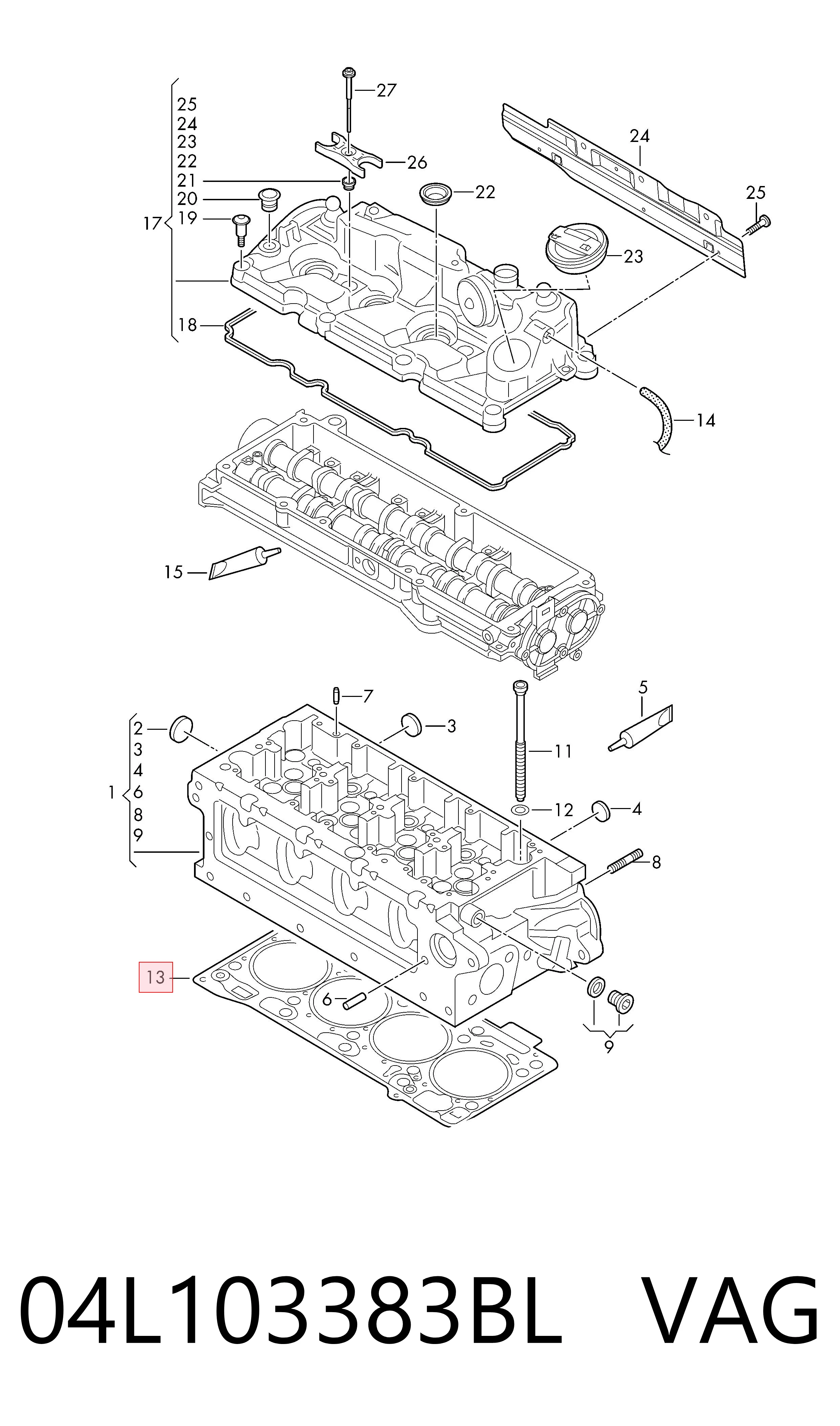 04L103383BL VAG Vedante de cabeça de motor (CBC)