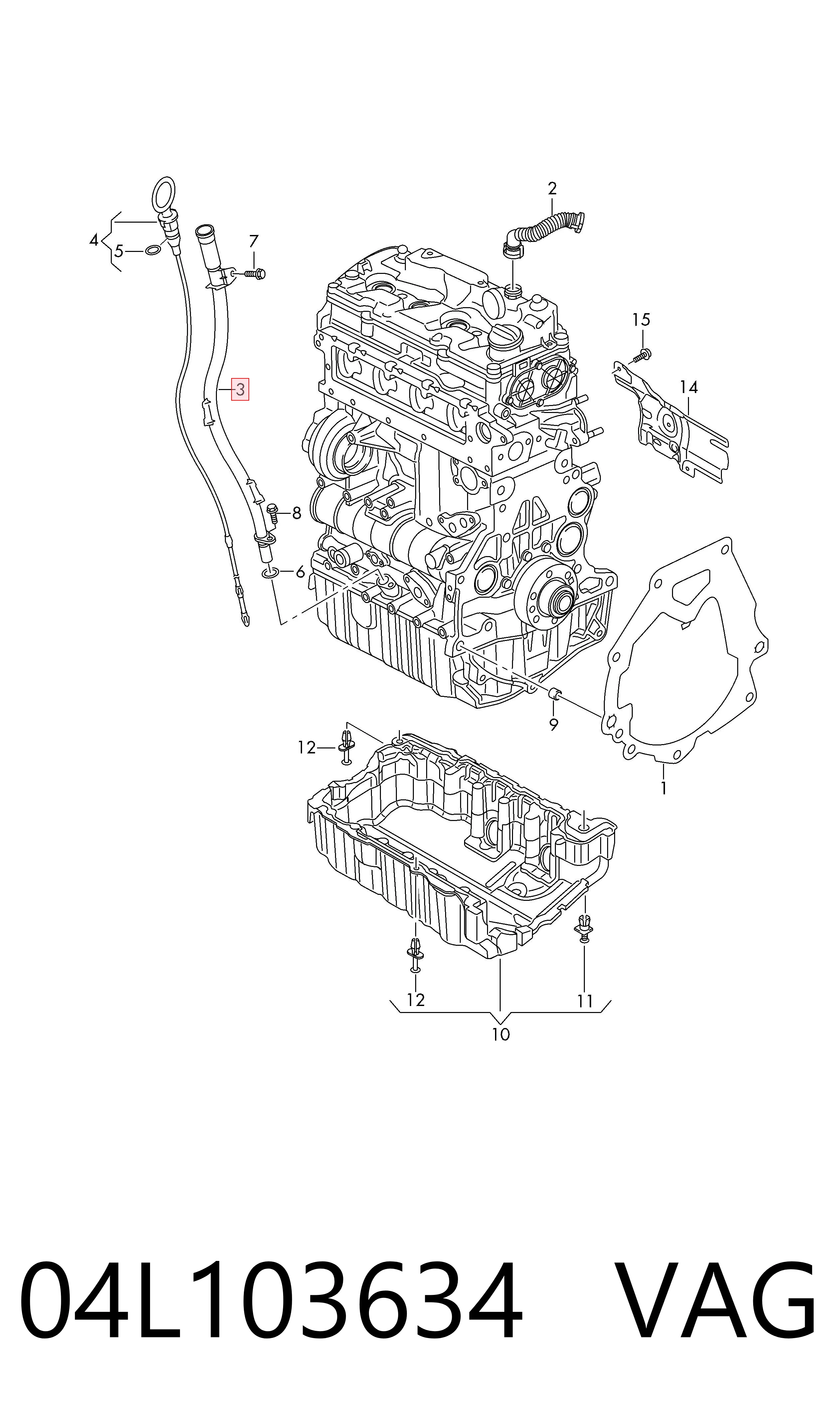 04L103634 VAG Guia de sonda indicador do nível de óleo no motor