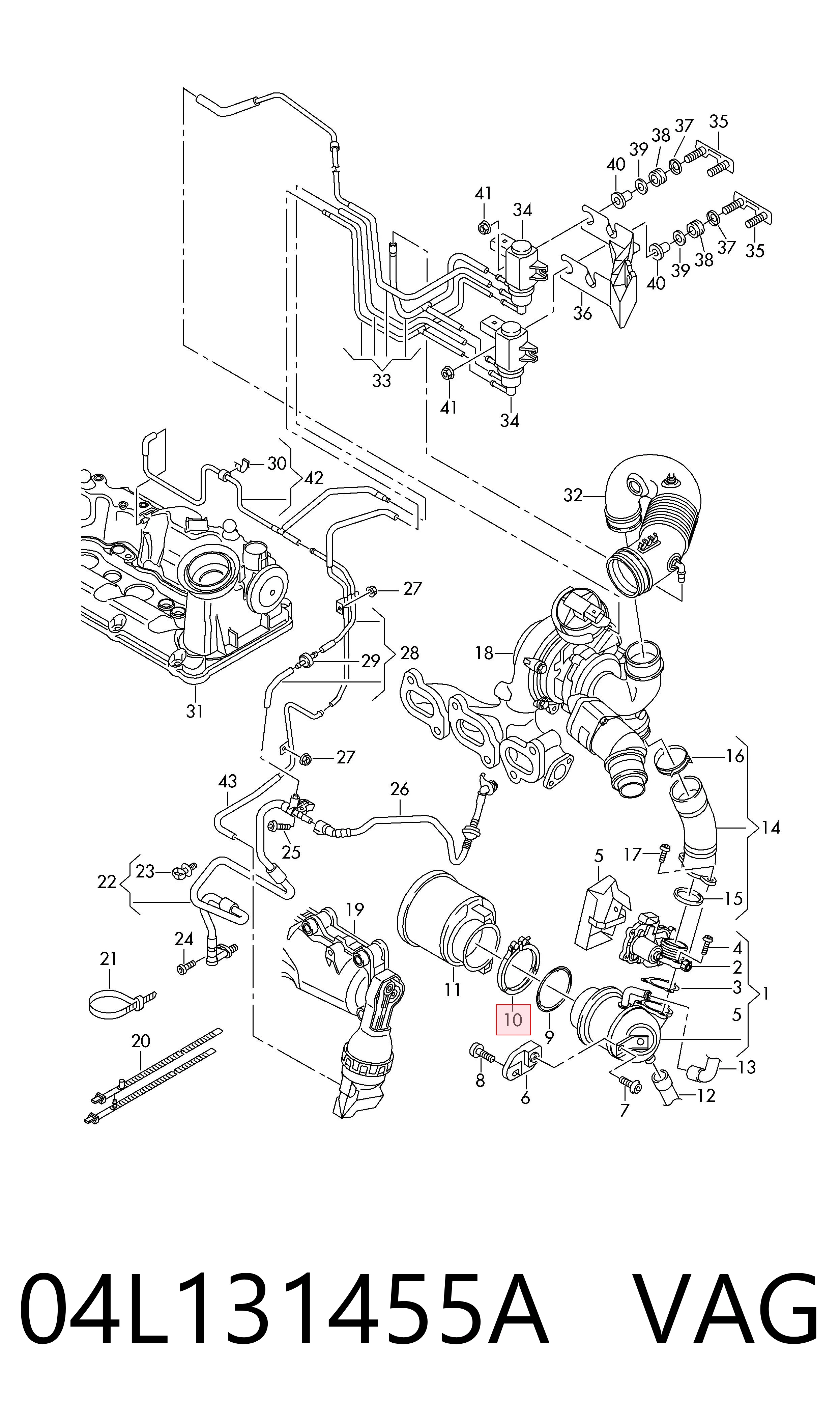 Braçadeira de fixação de catalisador para a turbina 04L131455A VAG