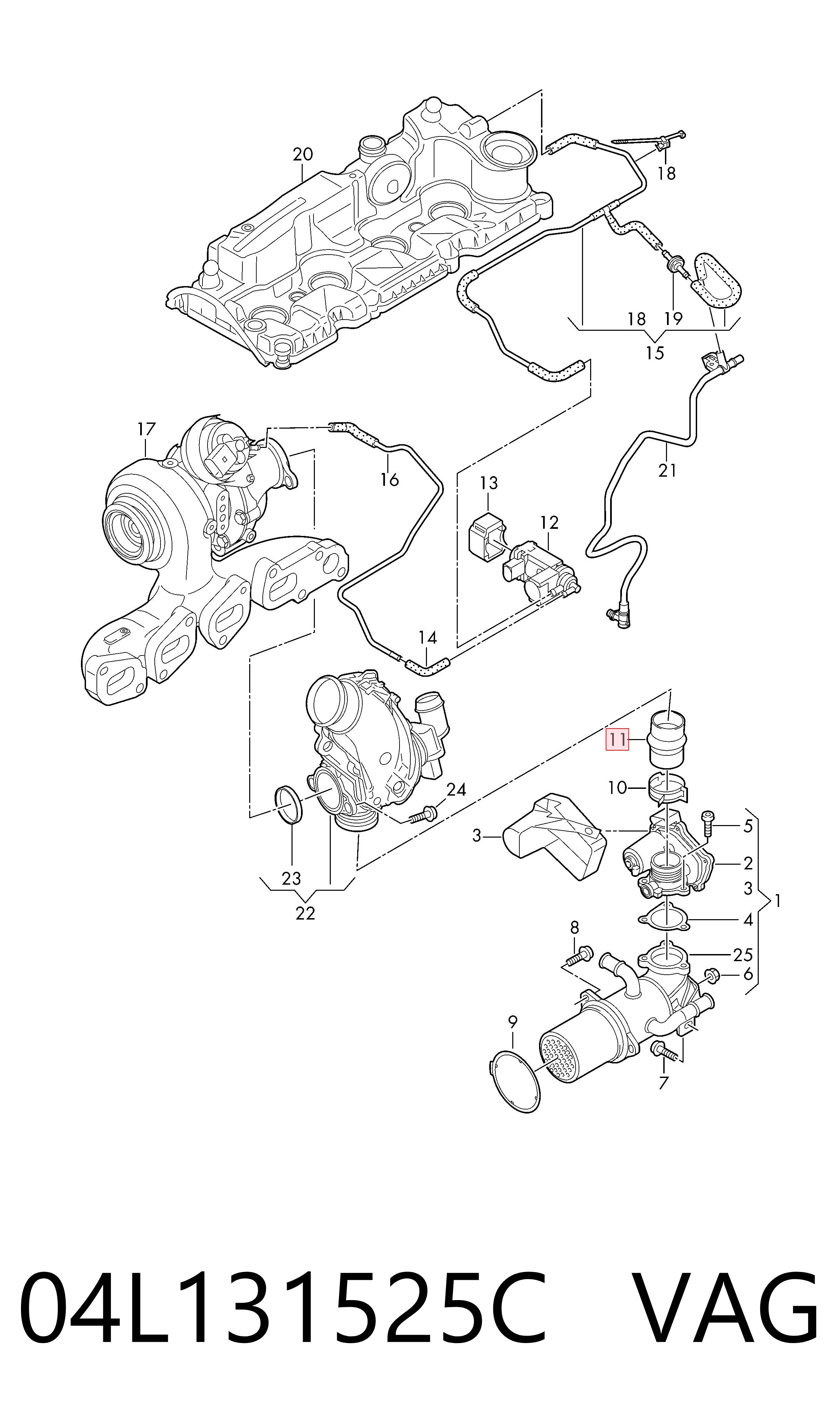 04L131525C VAG Cano derivado do sistema de recirculação dos gases de escape EGR