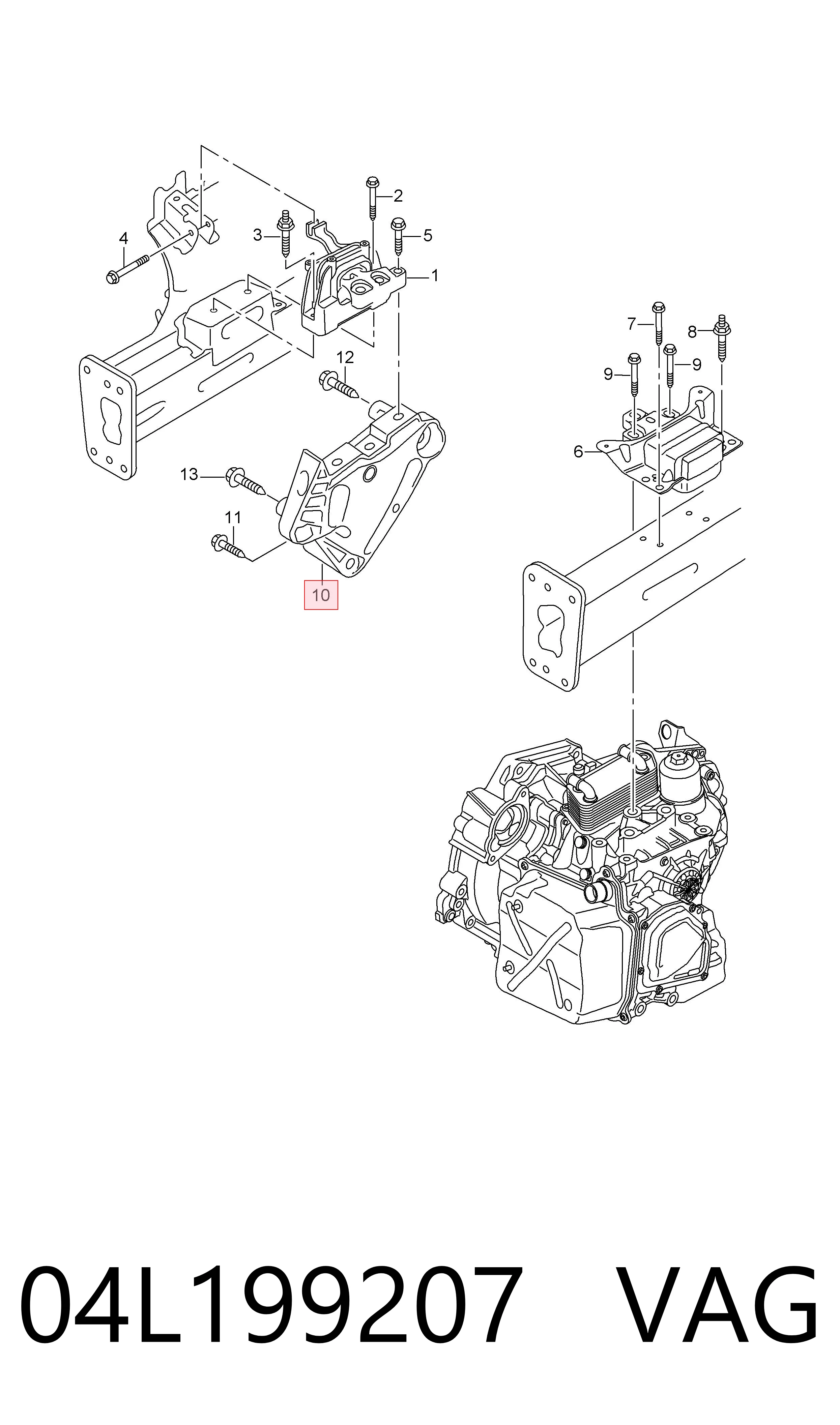 Compre 04L199207 VAG Consola de coxim (apoio) direita de motor