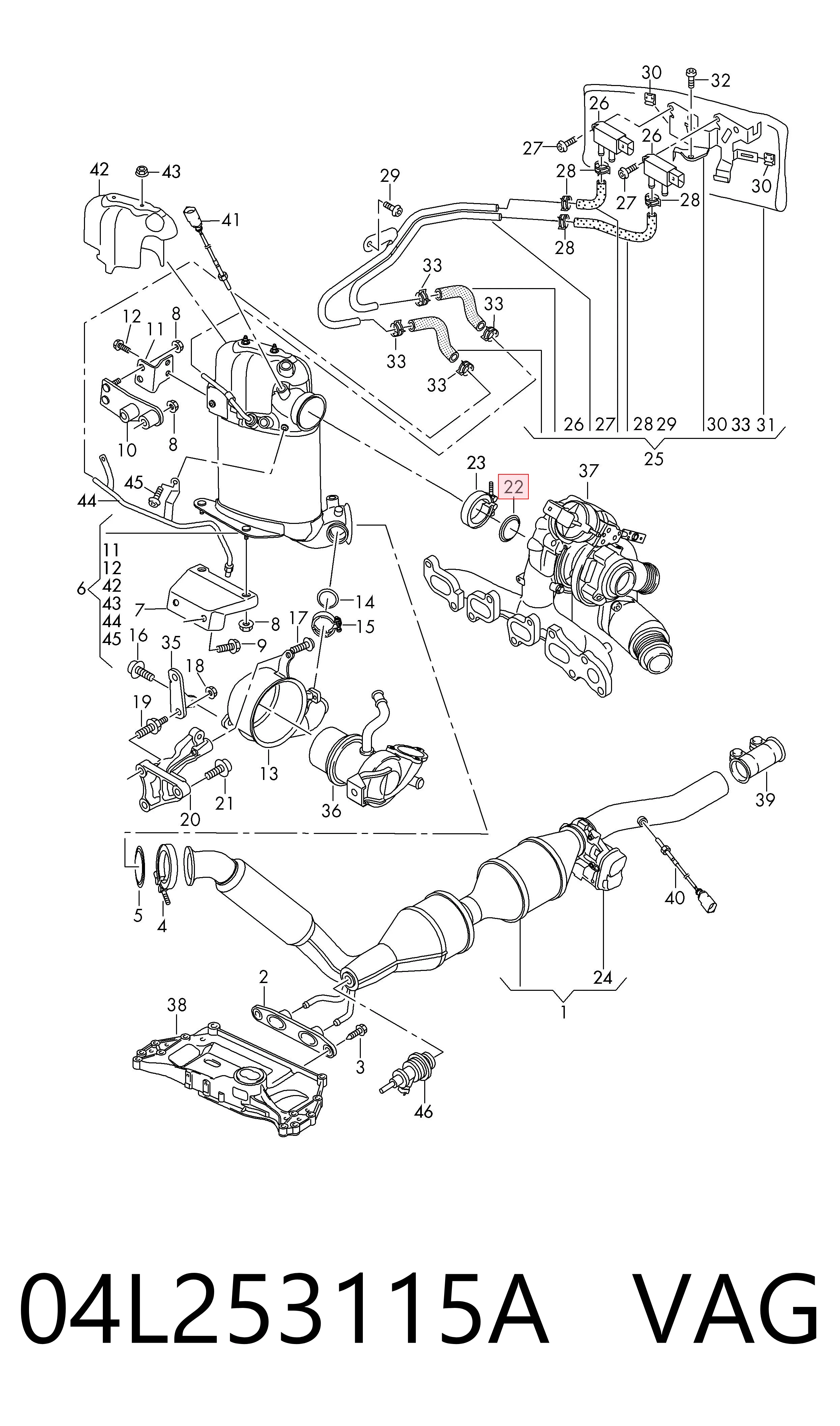 Compre 04L253115A VAG Vedante de turbina dos gases de escape, escape