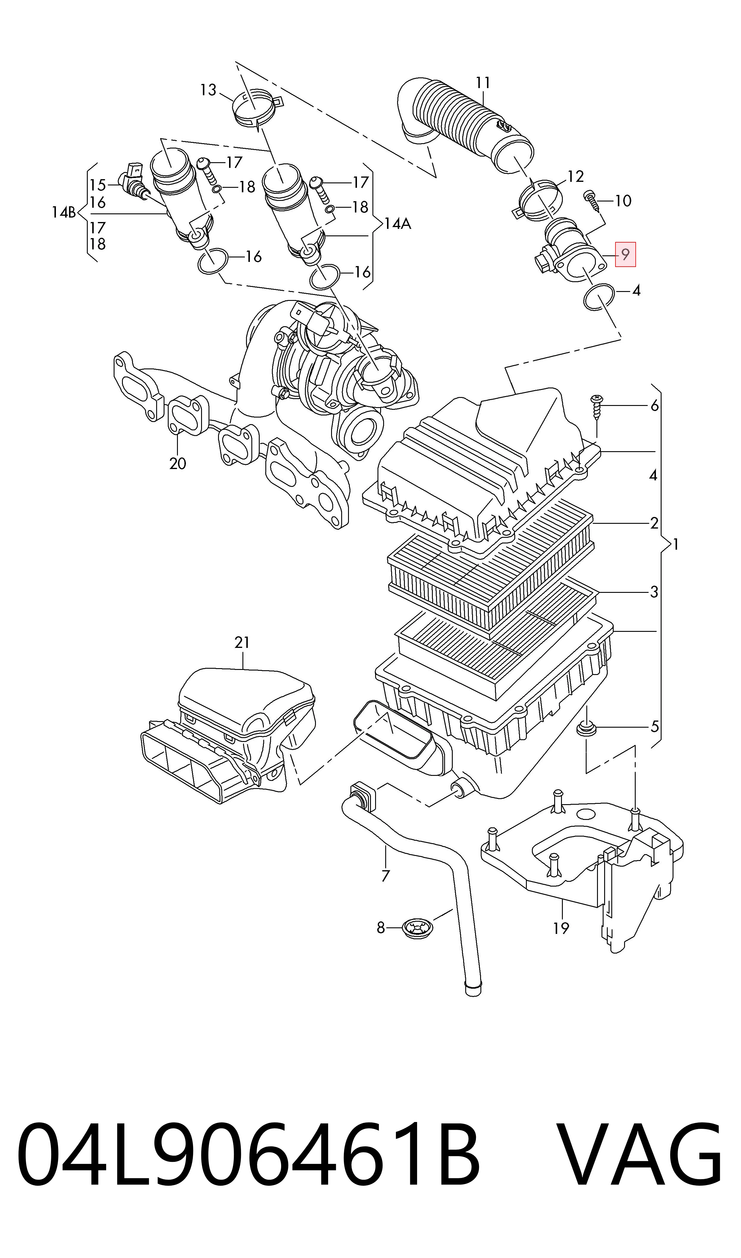 Sensor de fluxo (consumo) de ar, medidor de consumo M.A.F. - (Mass Airflow) VAG 04L906461B