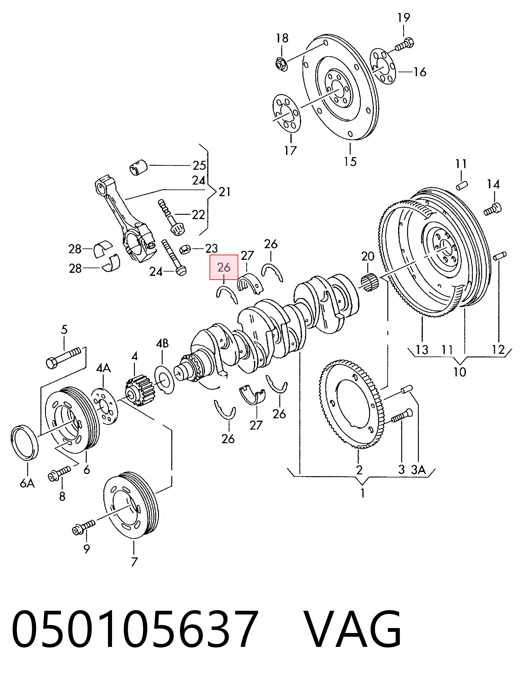 050105637 VAG Semianel de suporte (de carreira) de cambota, STD, kit