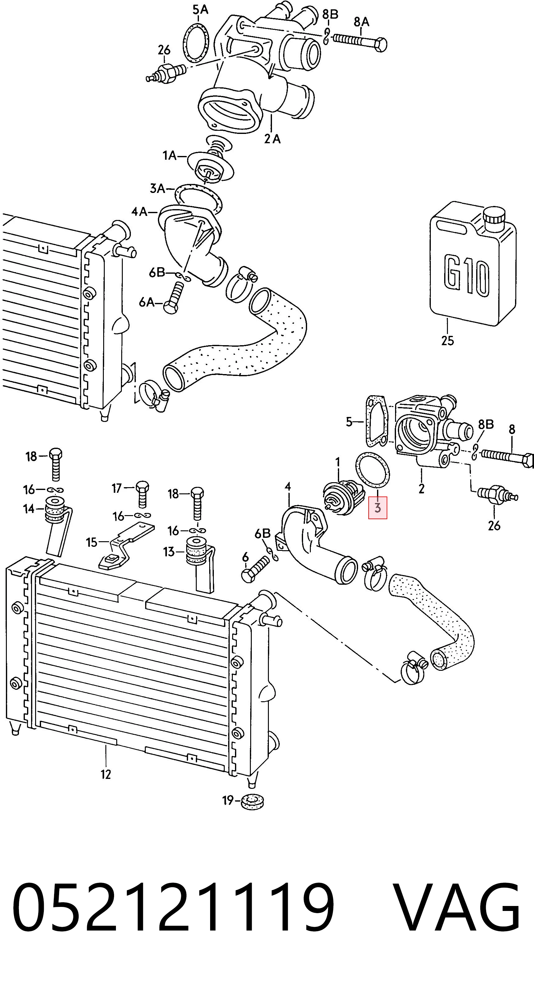 Vedante de termostato para Volkswagen Jetta 19E, 1G2, 165, 167
