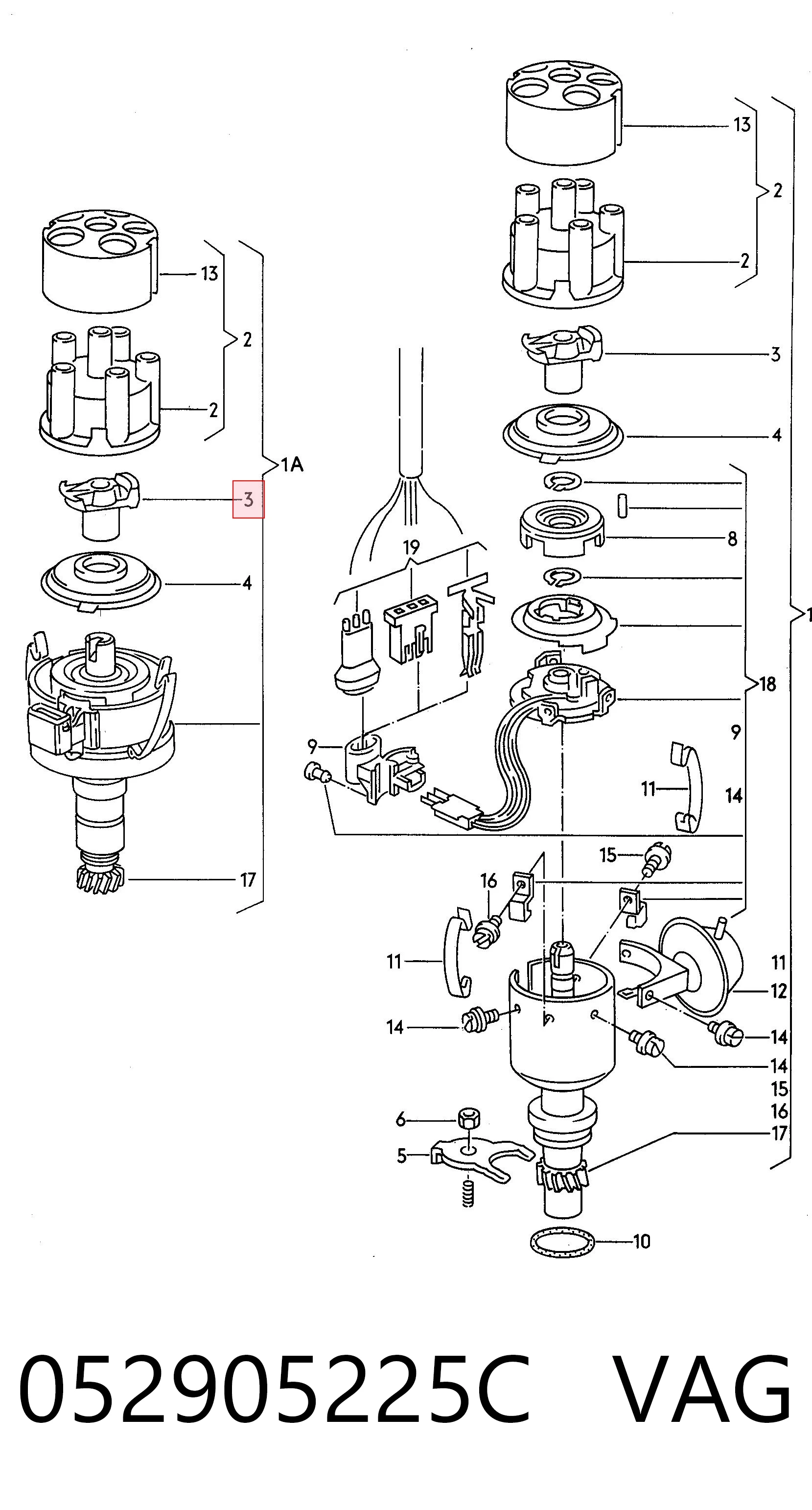 052905225C VAG Slider (rotor) de distribuidor de ignição, distribuidor