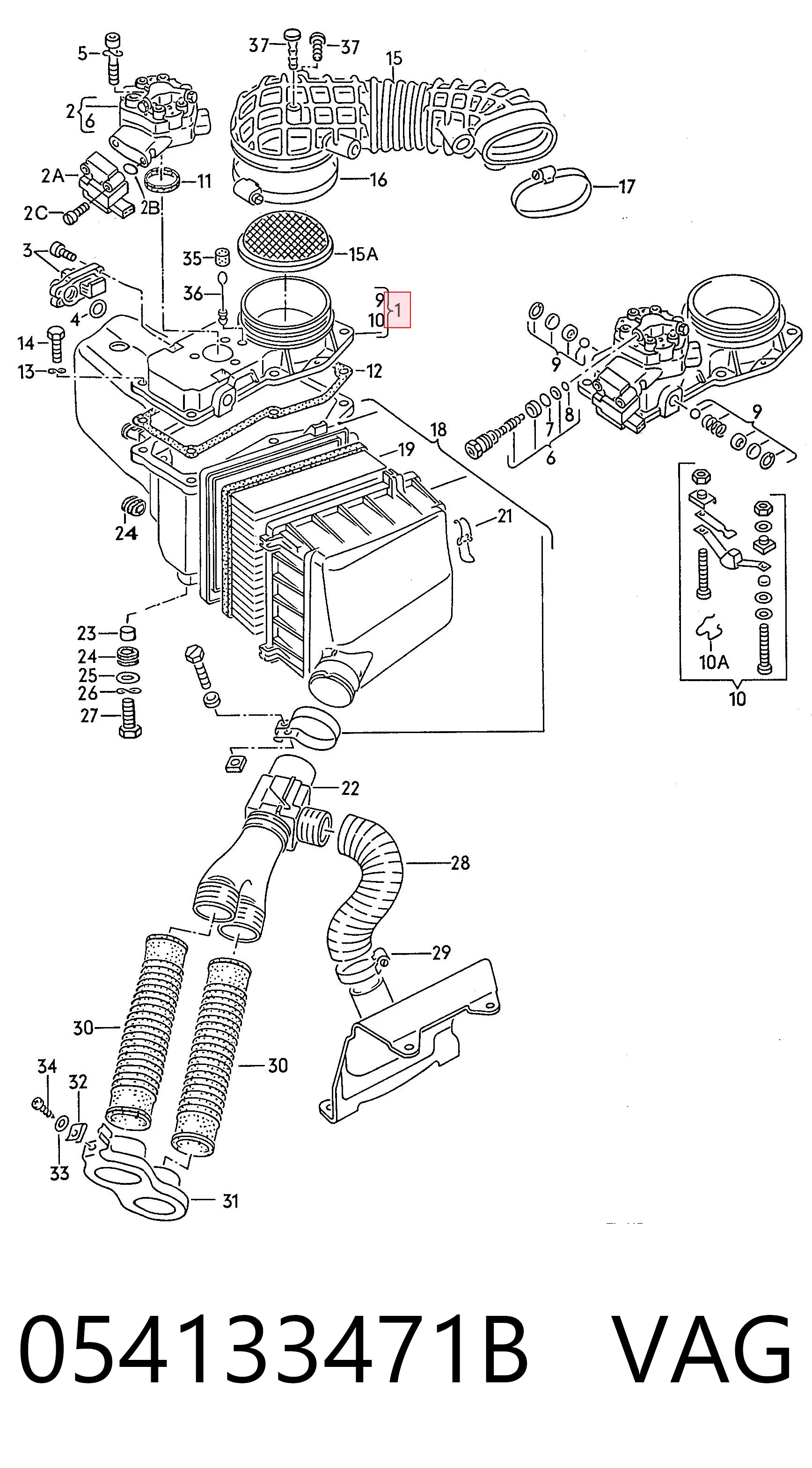  Sensor de fluxo (consumo) de ar, medidor de consumo M.A.F. - (Mass Airflow) Audi 100 C3 sedan (44, 44Q) (1982 - 1990) C3