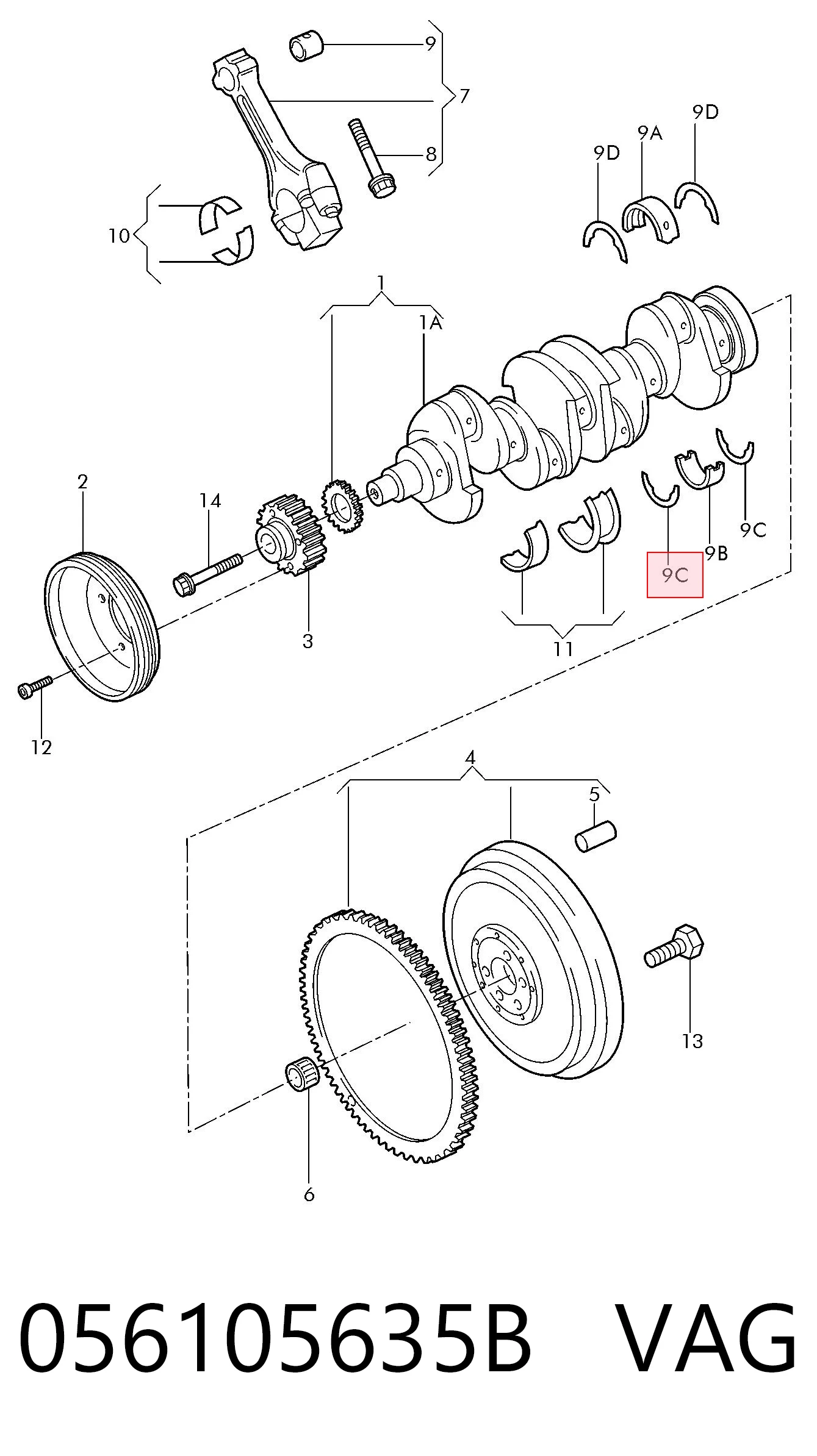 Compre 056105635B VAG Semianel de suporte (de carreira) de cambota, STD, kit