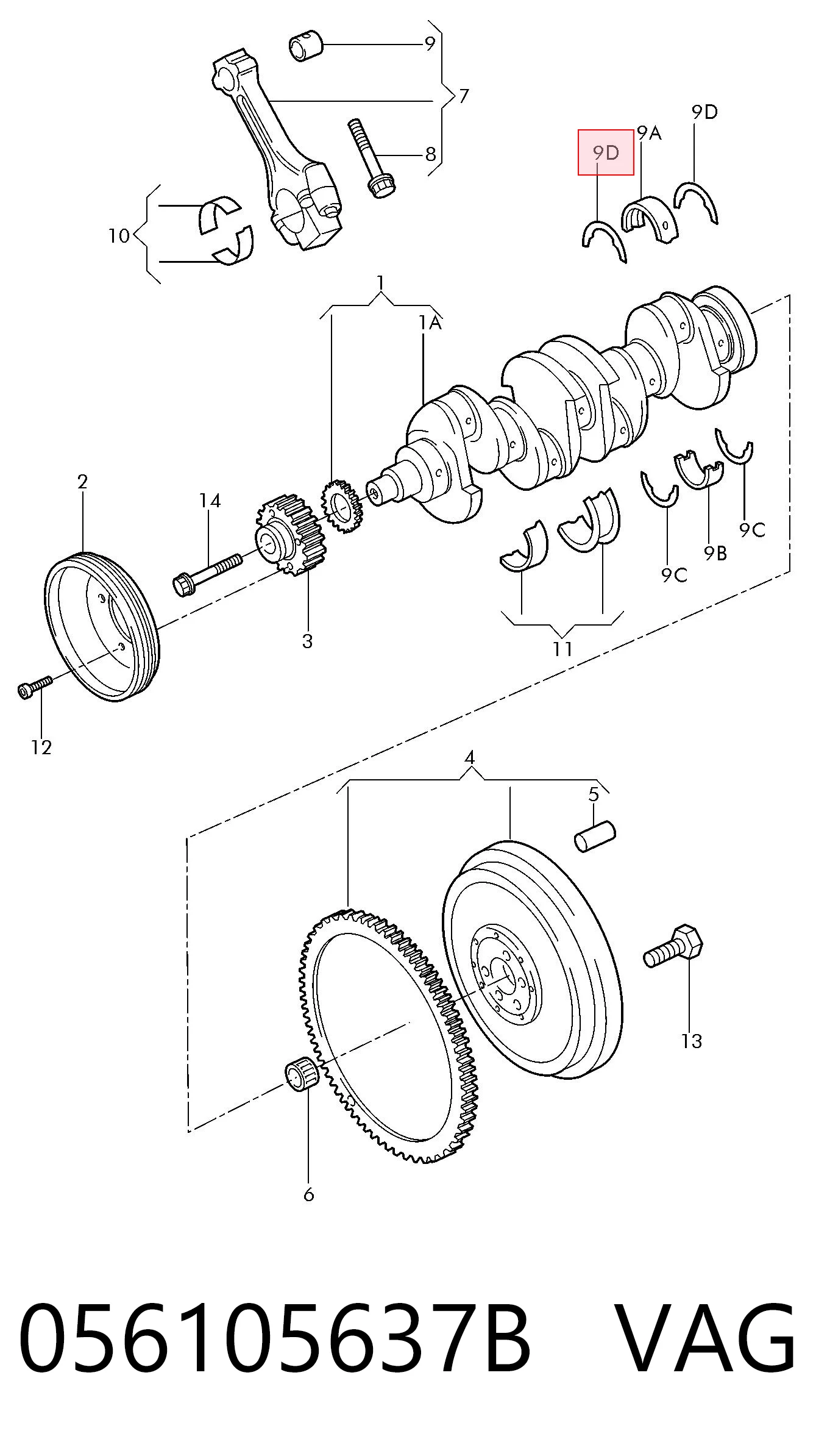 Compre 056105637B VAG Semianel de suporte (de carreira) de cambota, STD, kit