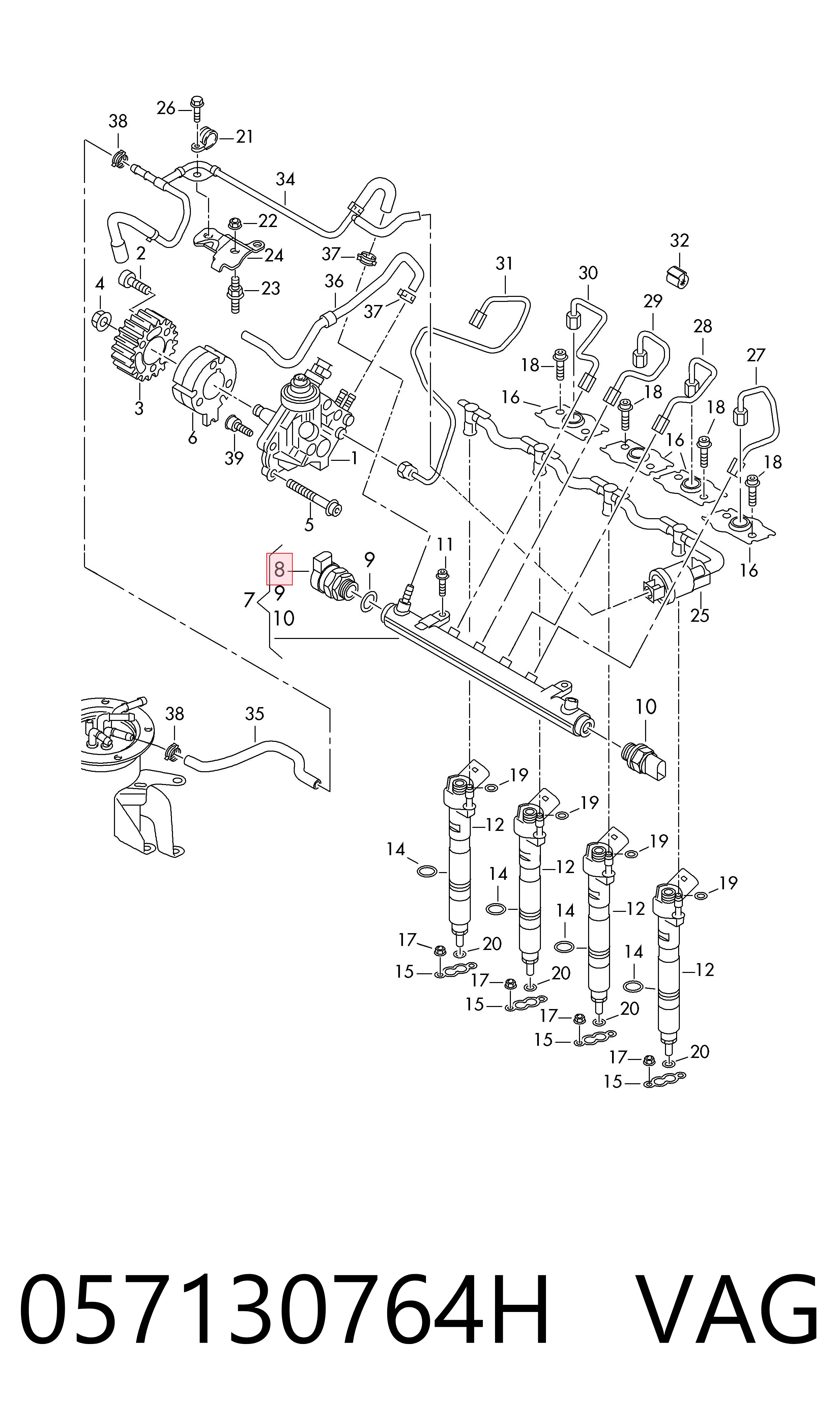  Regulador de pressão de combustível na régua de injectores Volkswagen Jetta V sedan (1K2) (2004 - 2010) V