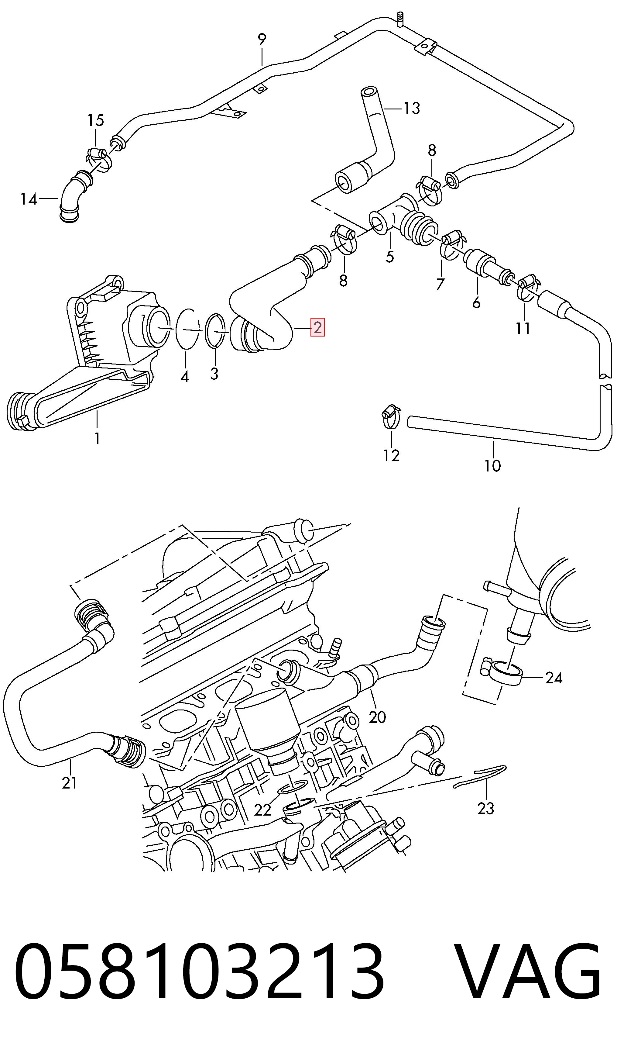 058103213 VAG Cano derivado de ventilação de cárter (de separador de óleo)