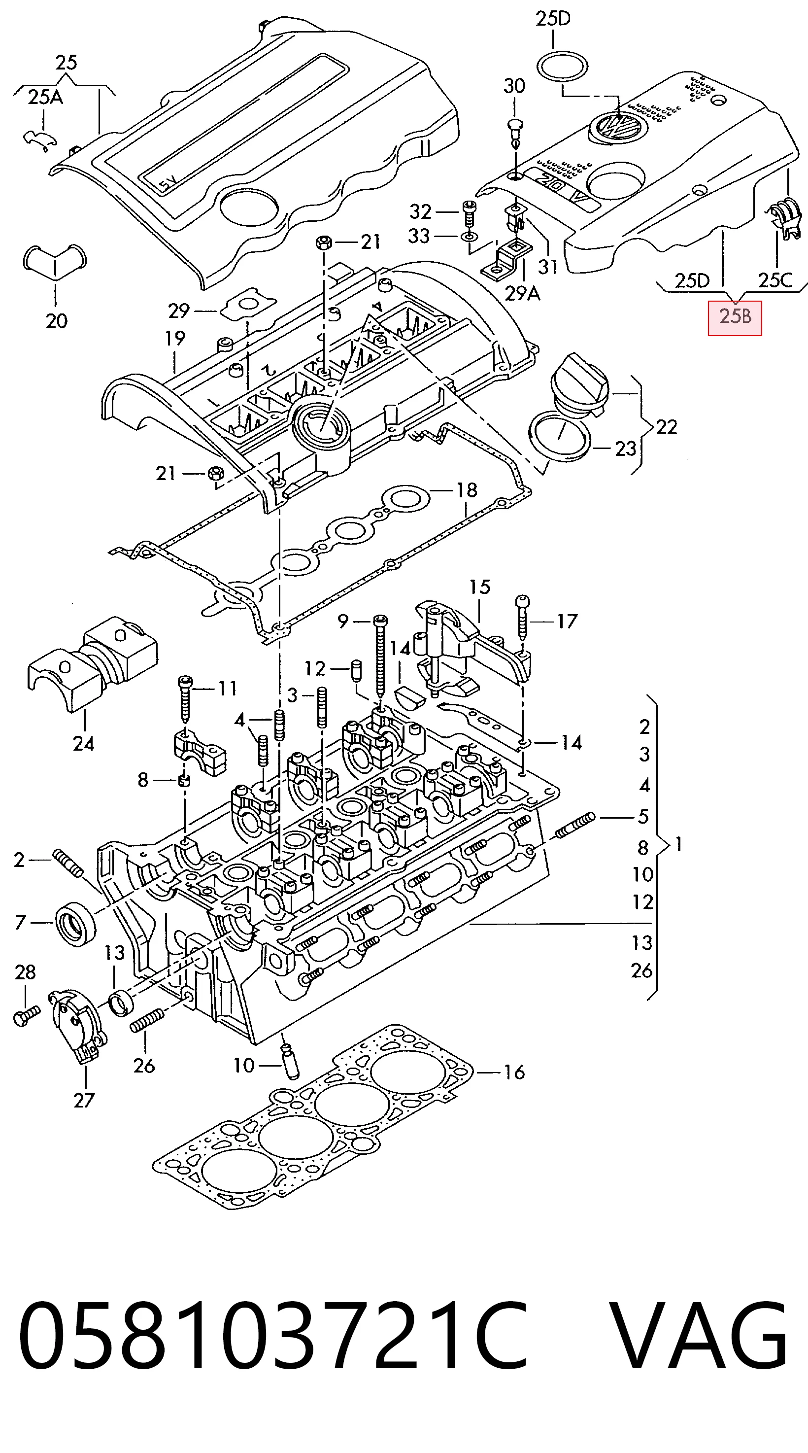 058103721C VAG Tampa de motor decorativa