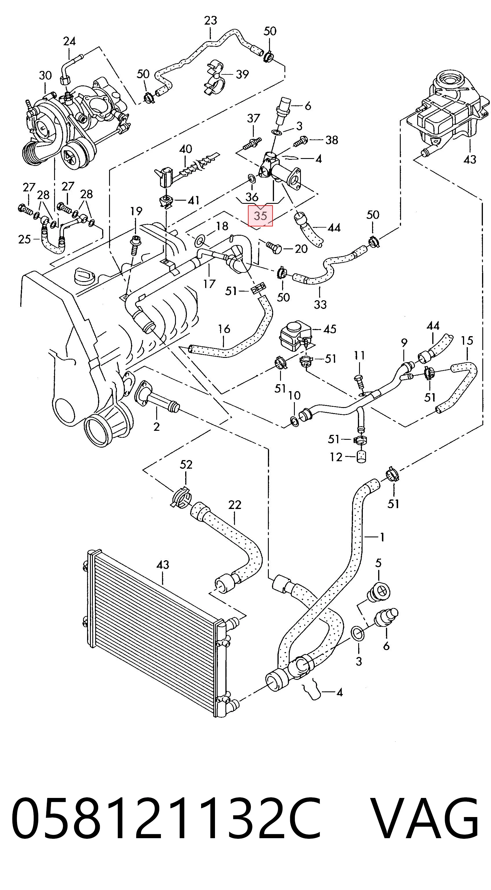058121132C VAG Flange do sistema de esfriamento (união em T)