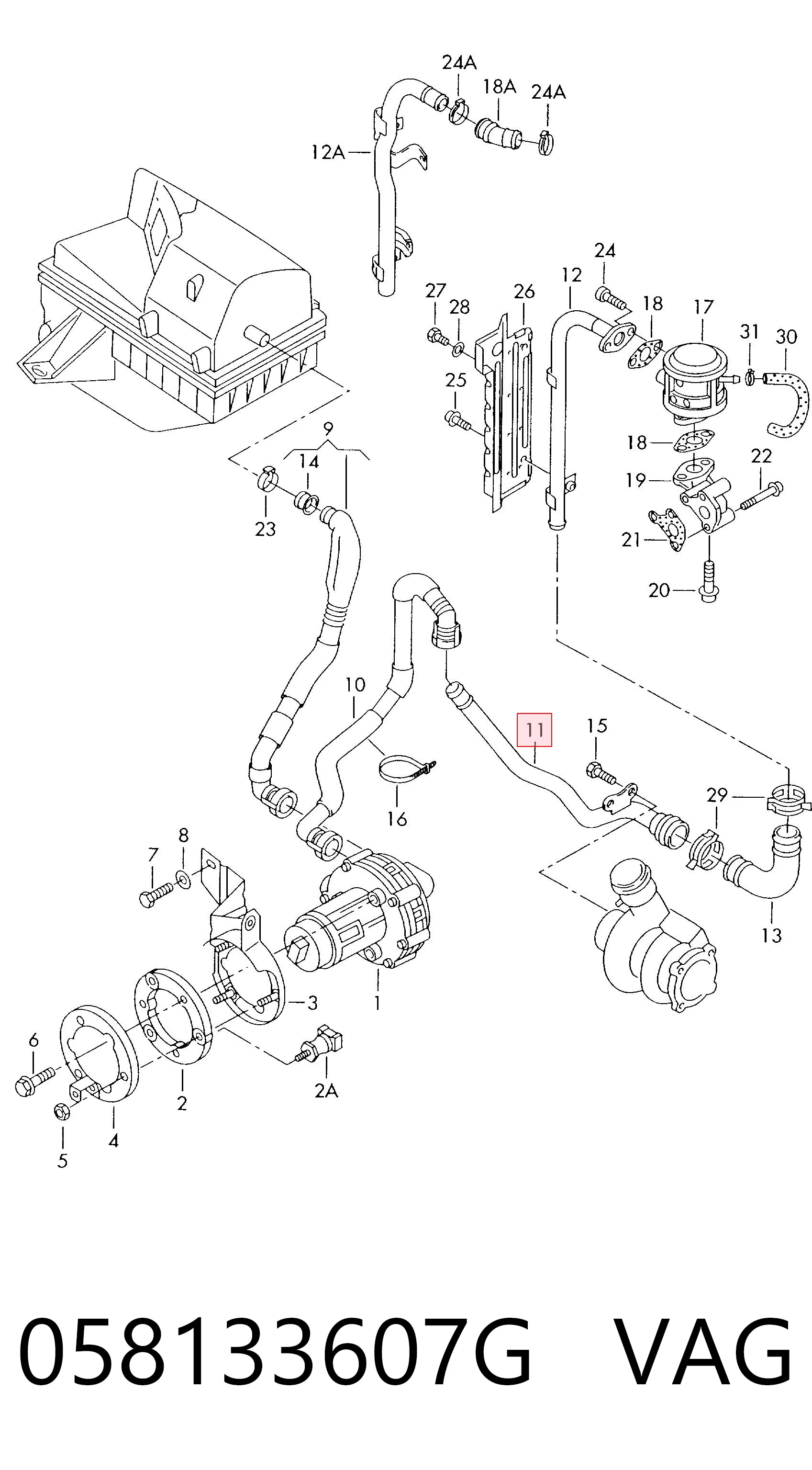 058133607G VAG Cano derivado de ventilação de cárter (de separador de óleo)