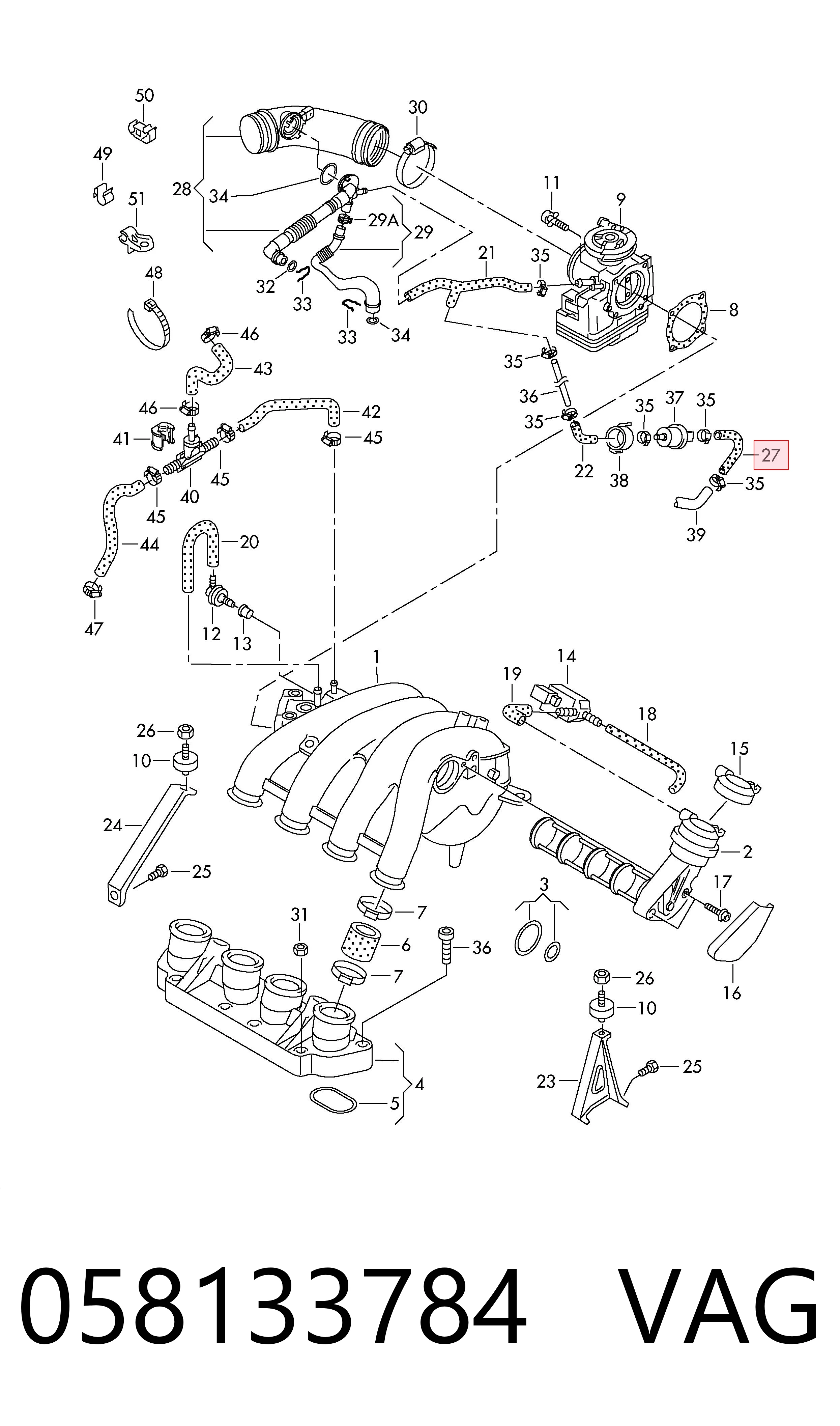 058133784 VAG Cano derivado de ventilação de cárter (de separador de óleo)
