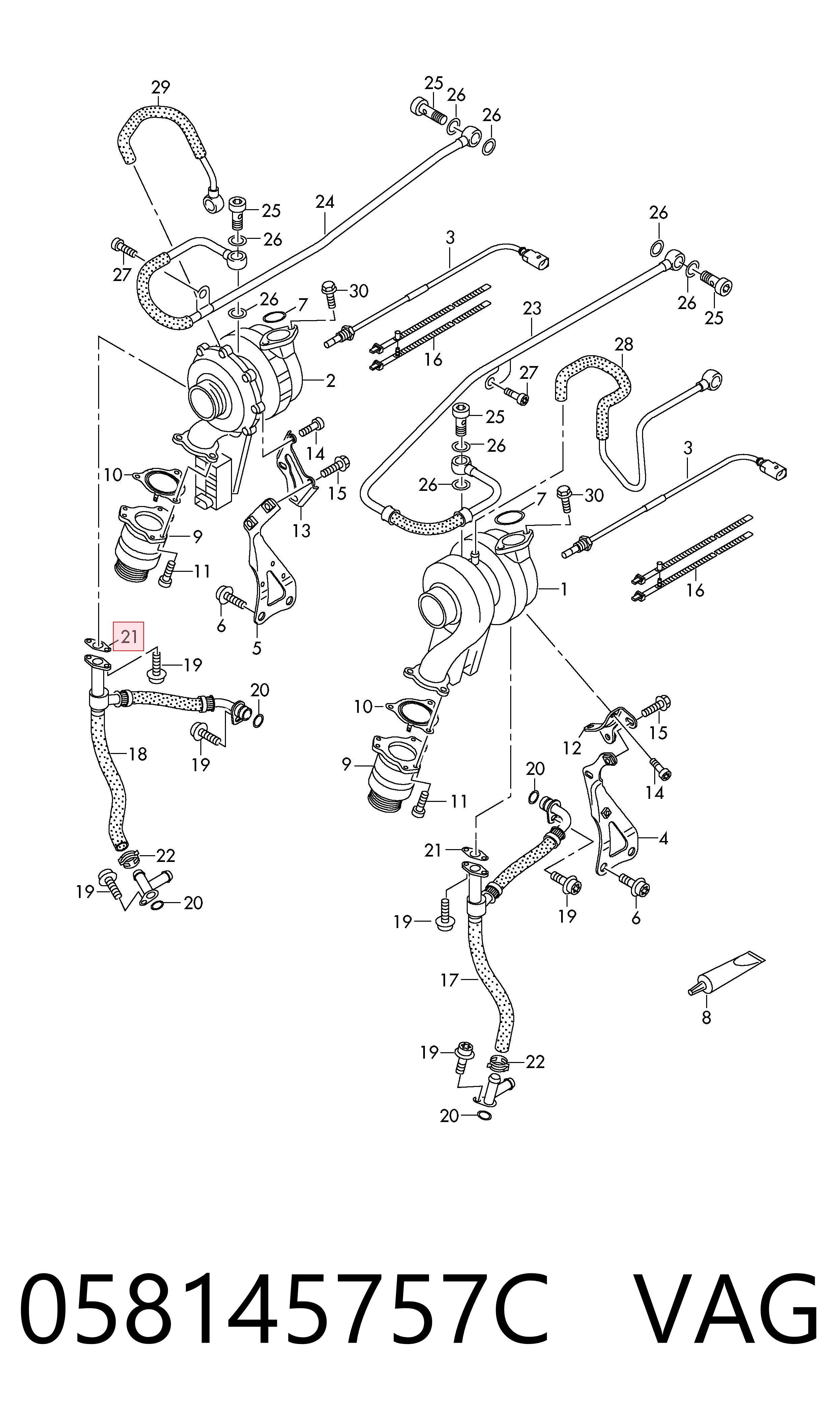058145757C VAG Vedante de mangueira de derivação de óleo de turbina