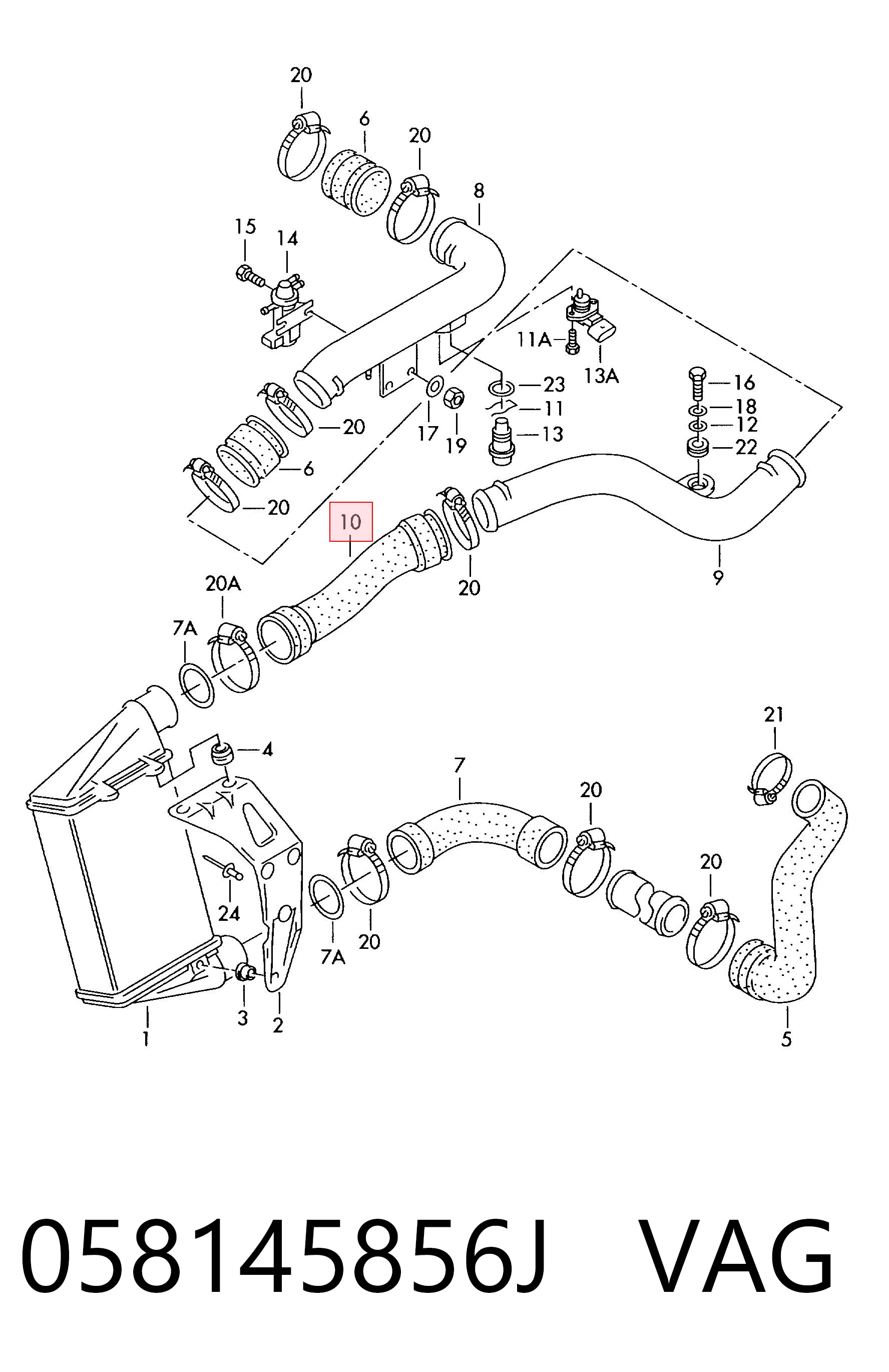 058145856J VAG Mangueira (cano derivado) de intercooler