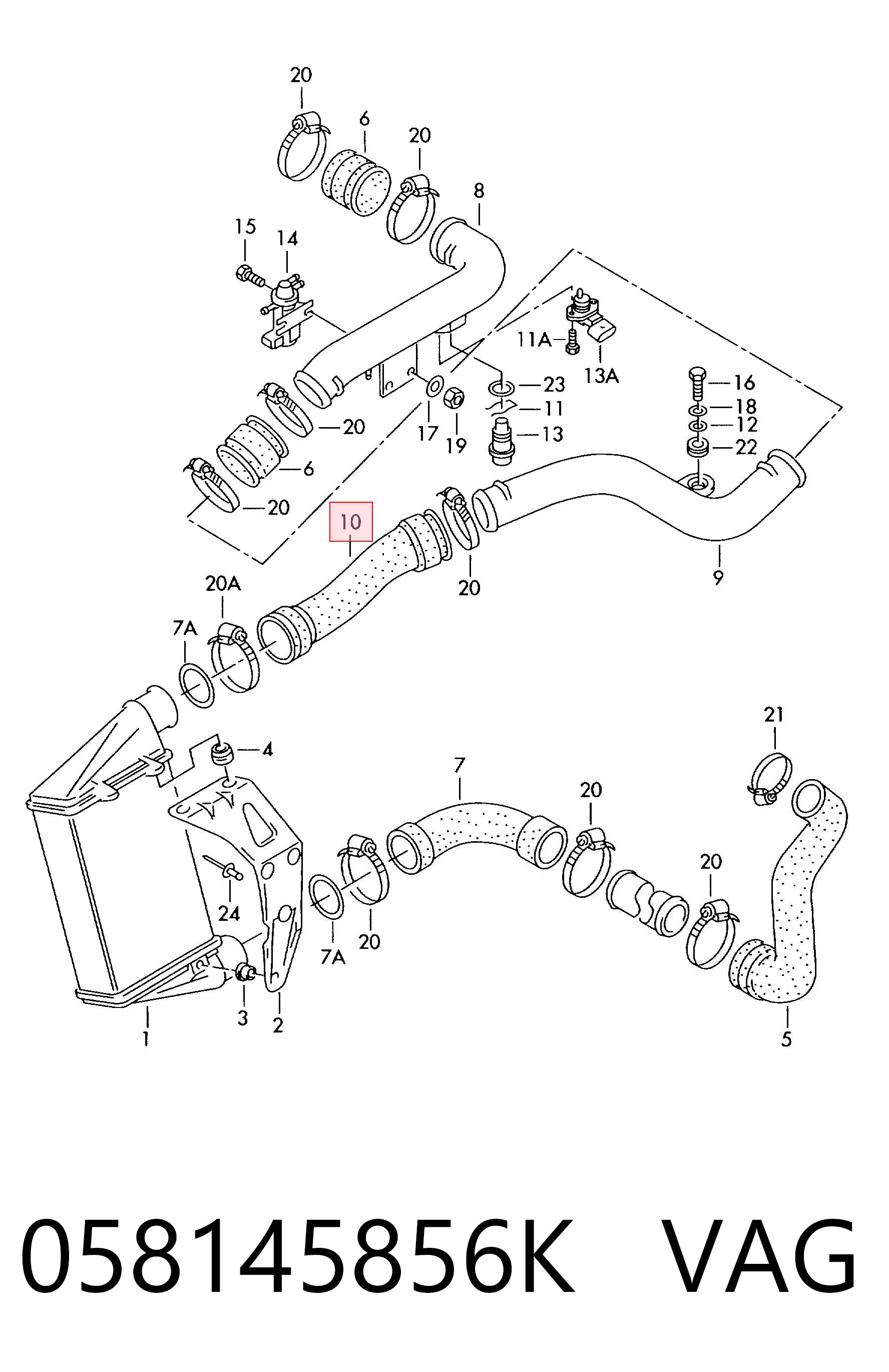058145856K VAG Mangueira (cano derivado) de intercooler