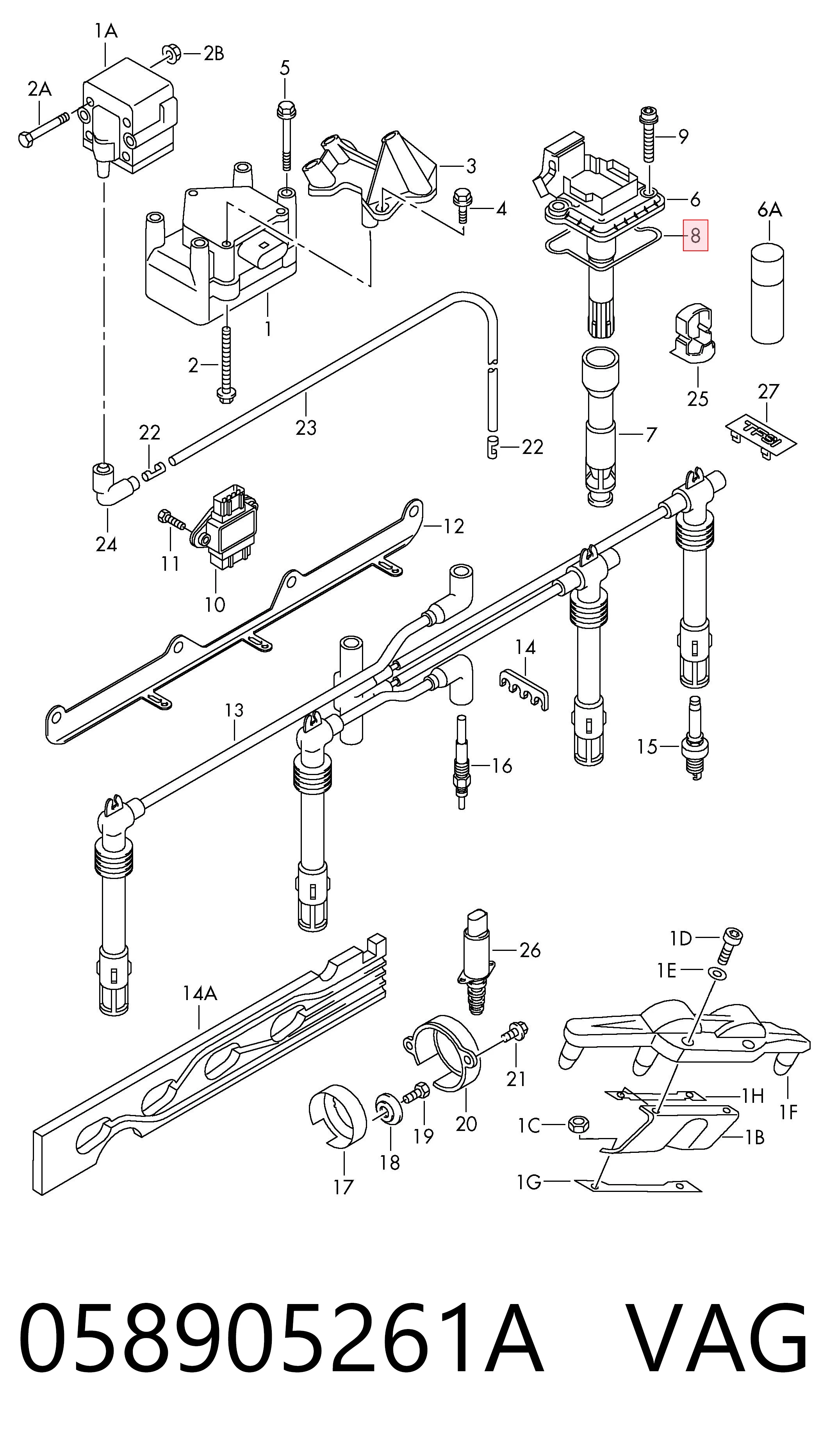 058905261A VAG Vedante anular de bobina de encendido
