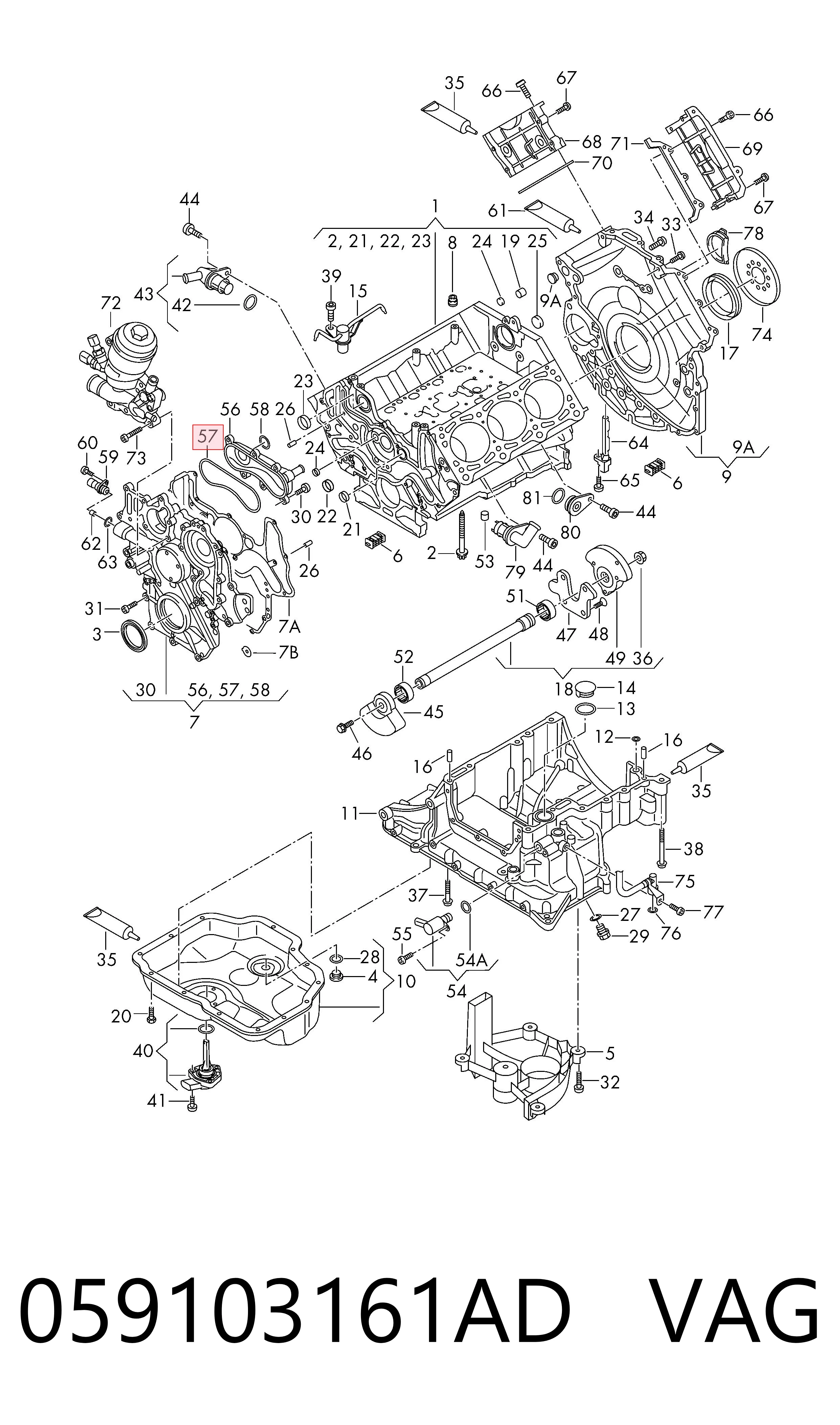 059103161AD VAG Vedante superior de tampa dianteira de motor