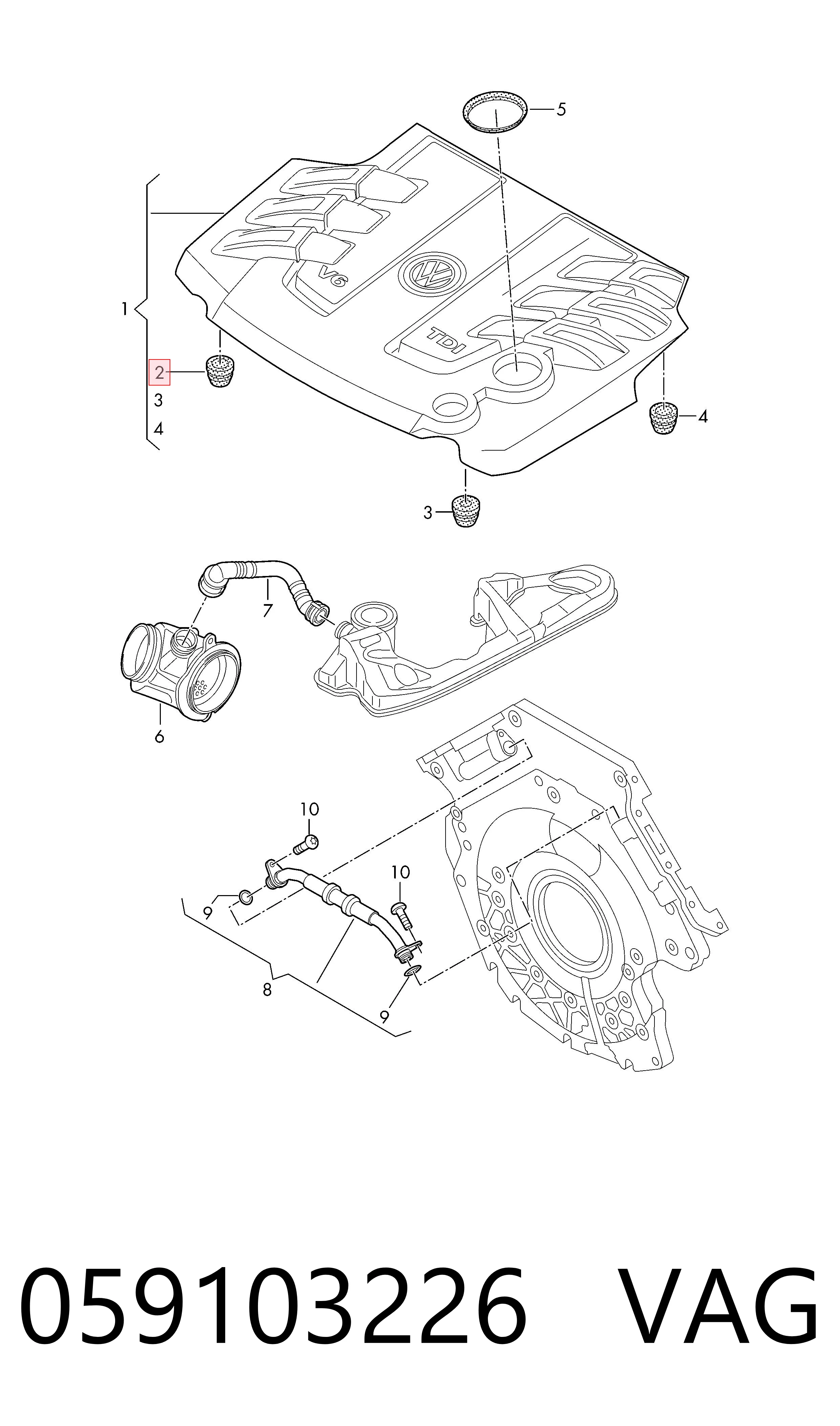 Compre 059103226 VAG Coxim de tampa decorativa de motor
