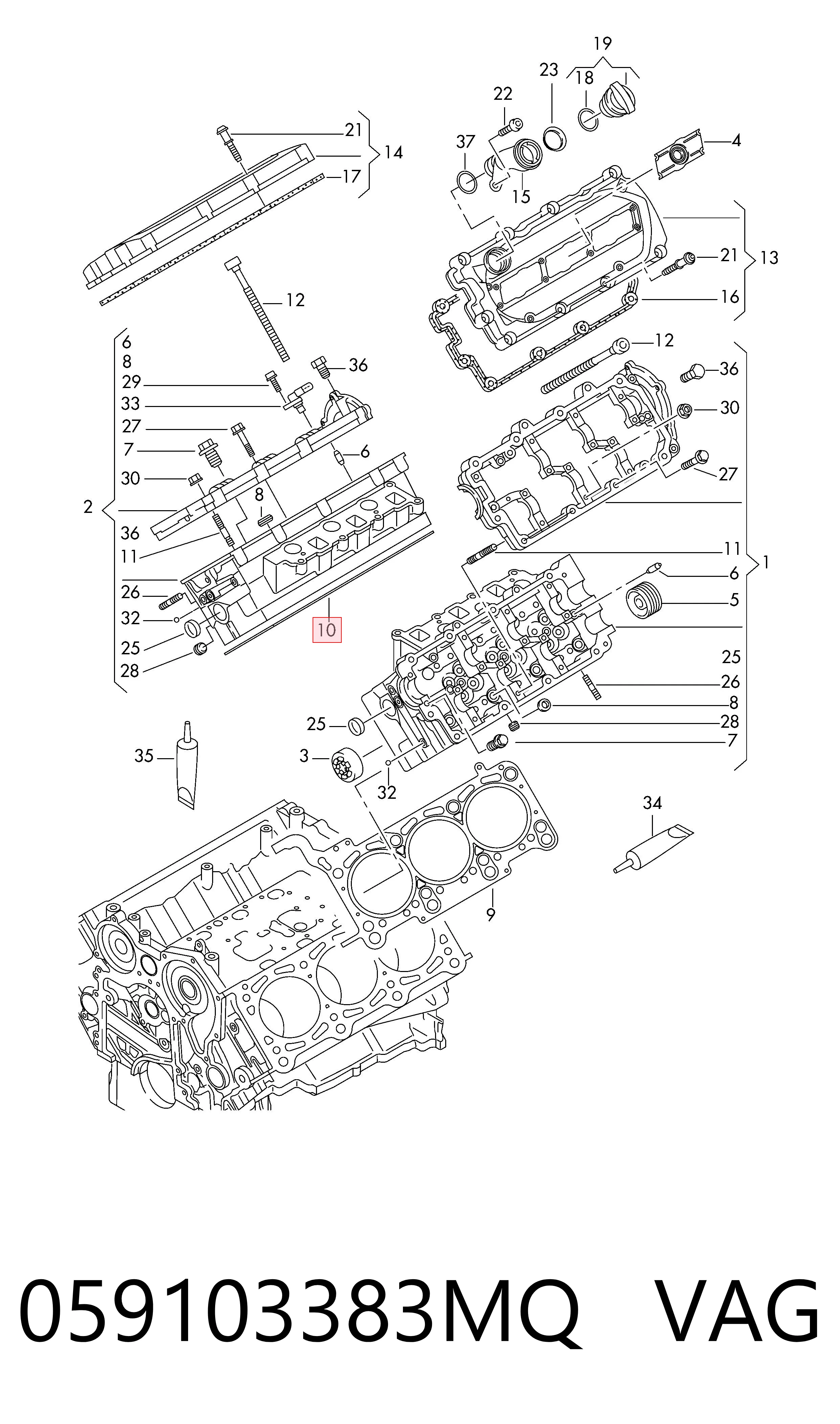 059103383MQ VAG Vedante esquerdo de cabeça de motor (CBC)