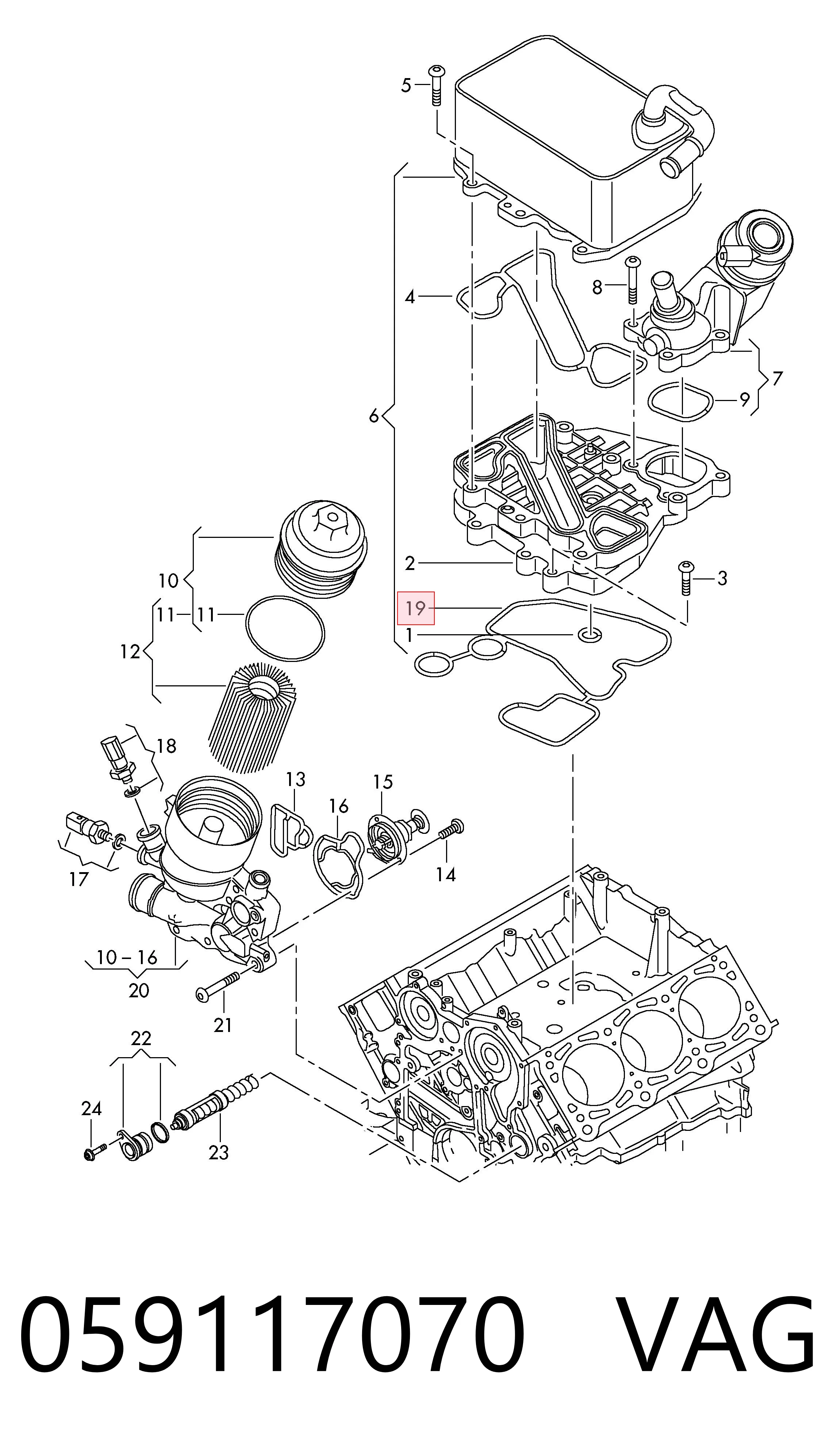 Compre 059117070 VAG Vedante de adaptador de refrigerador de óleo