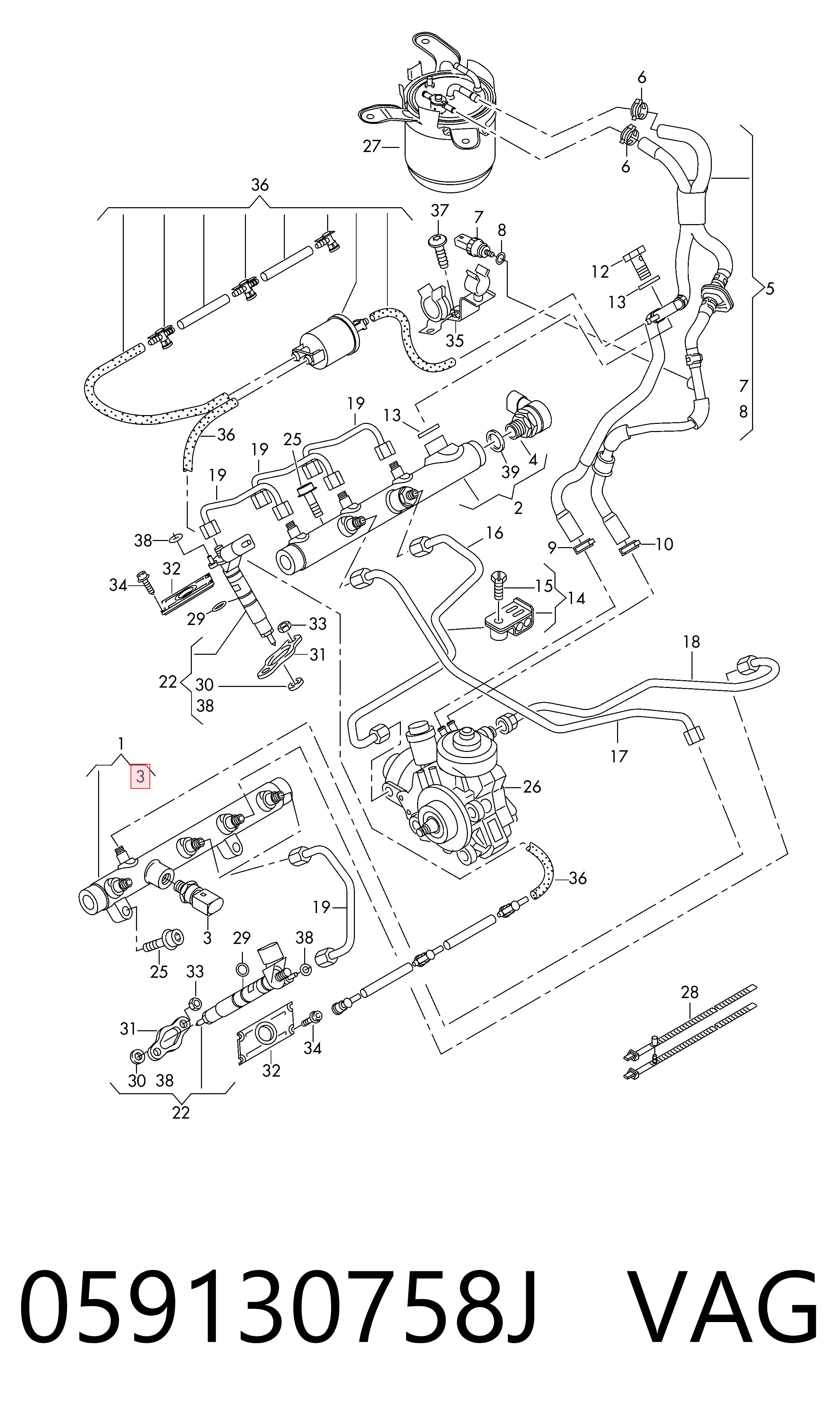 059130758J VAG Sensor de pressão de combustível