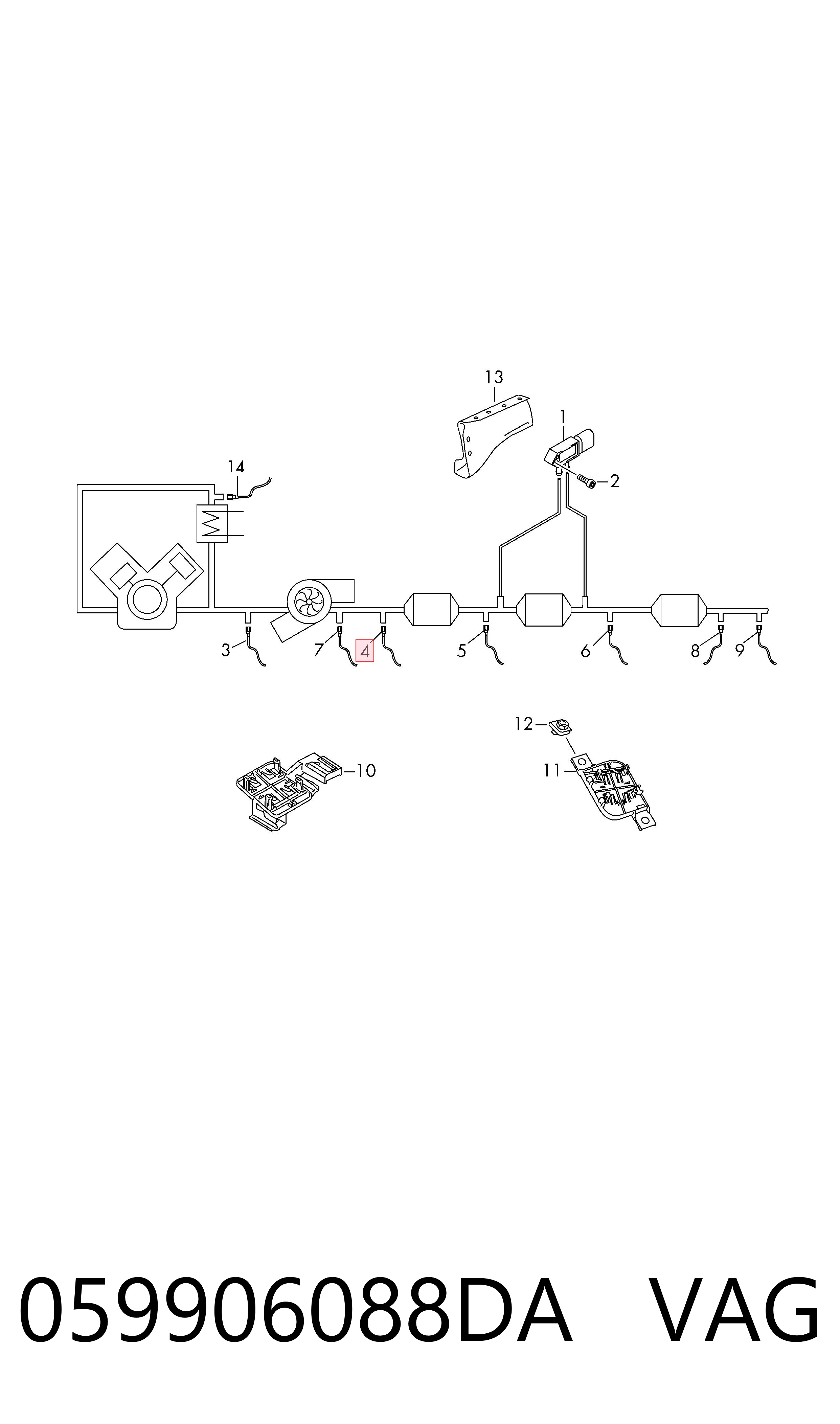 059906088DA VAG Sensor de temperatura dos gases de escape (GE), até o catalisador