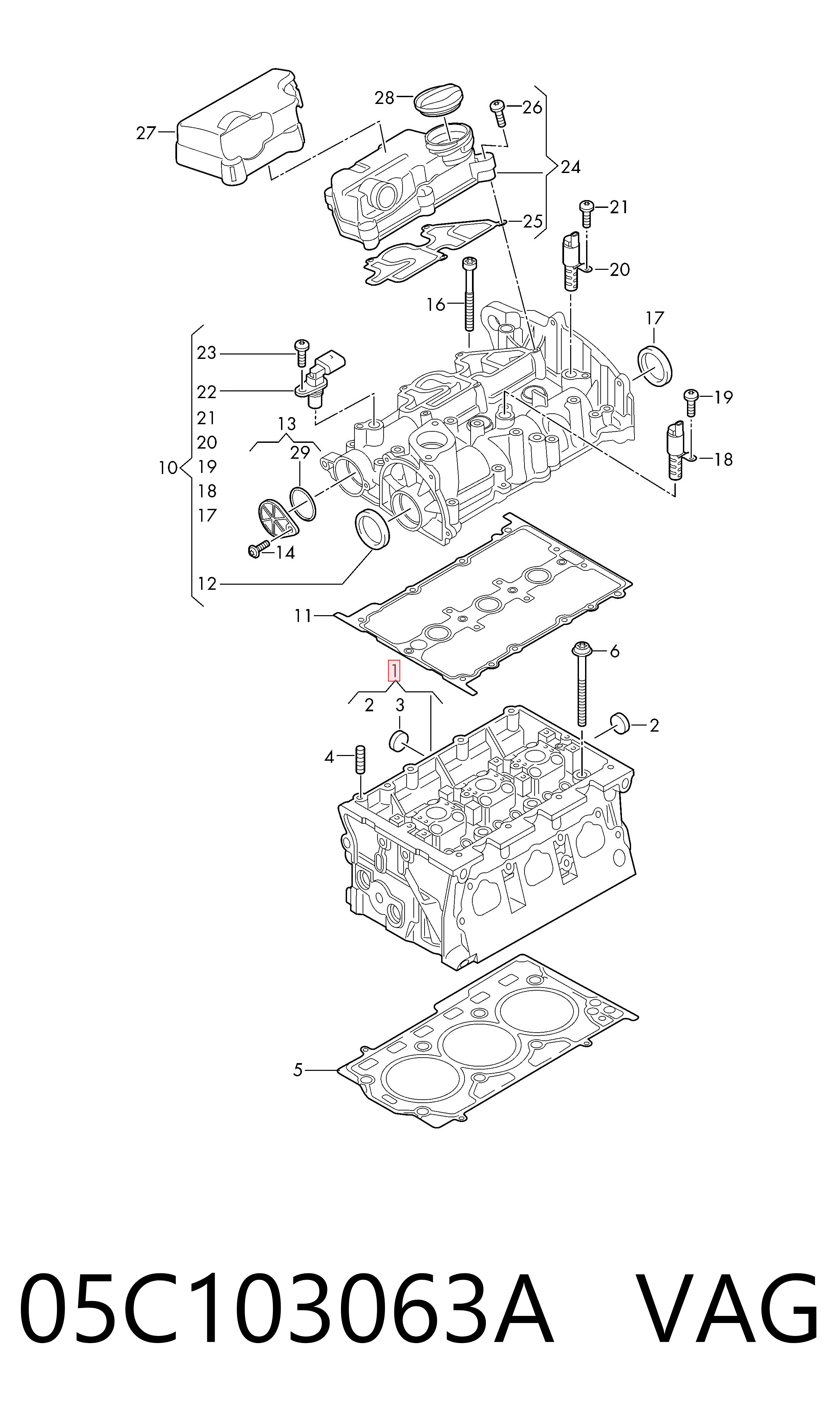 05C103063A VAG Cabeça de motor (CBC)
