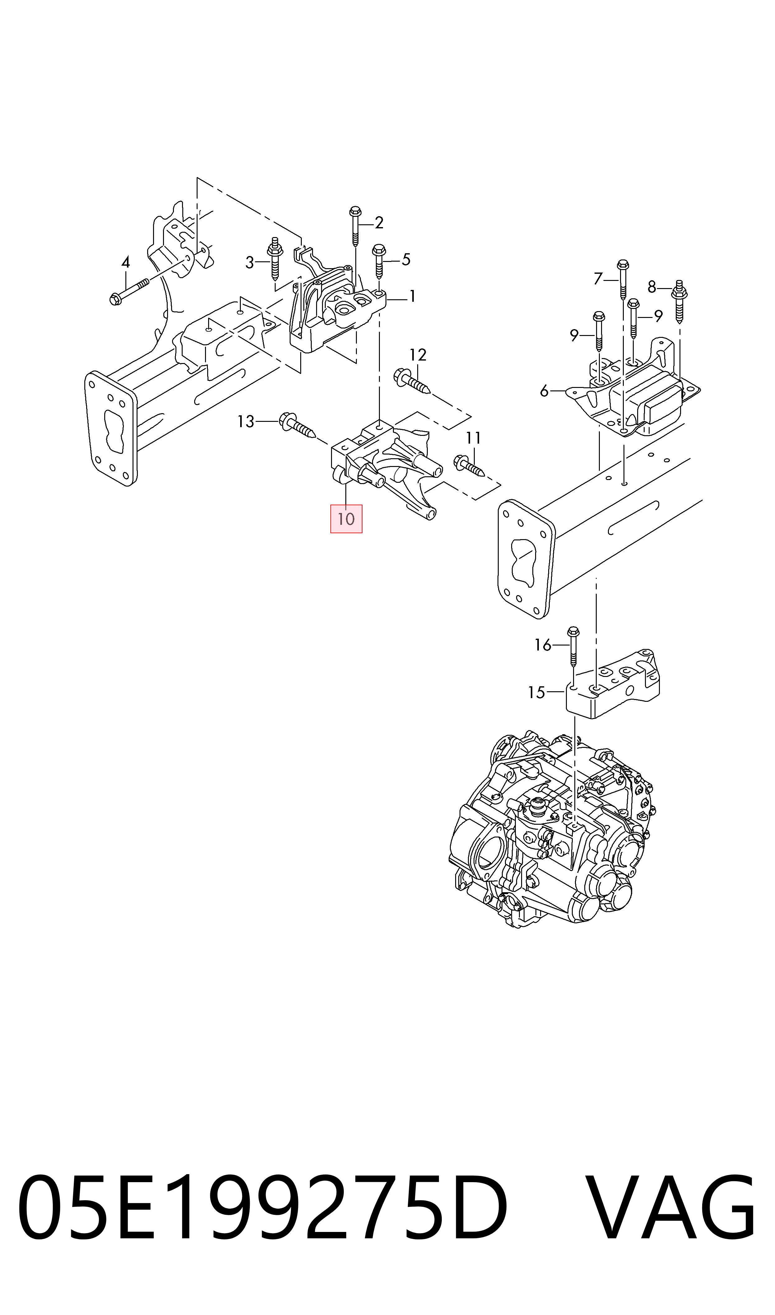 05E199275D VAG Consola de coxim (apoio) direita de motor