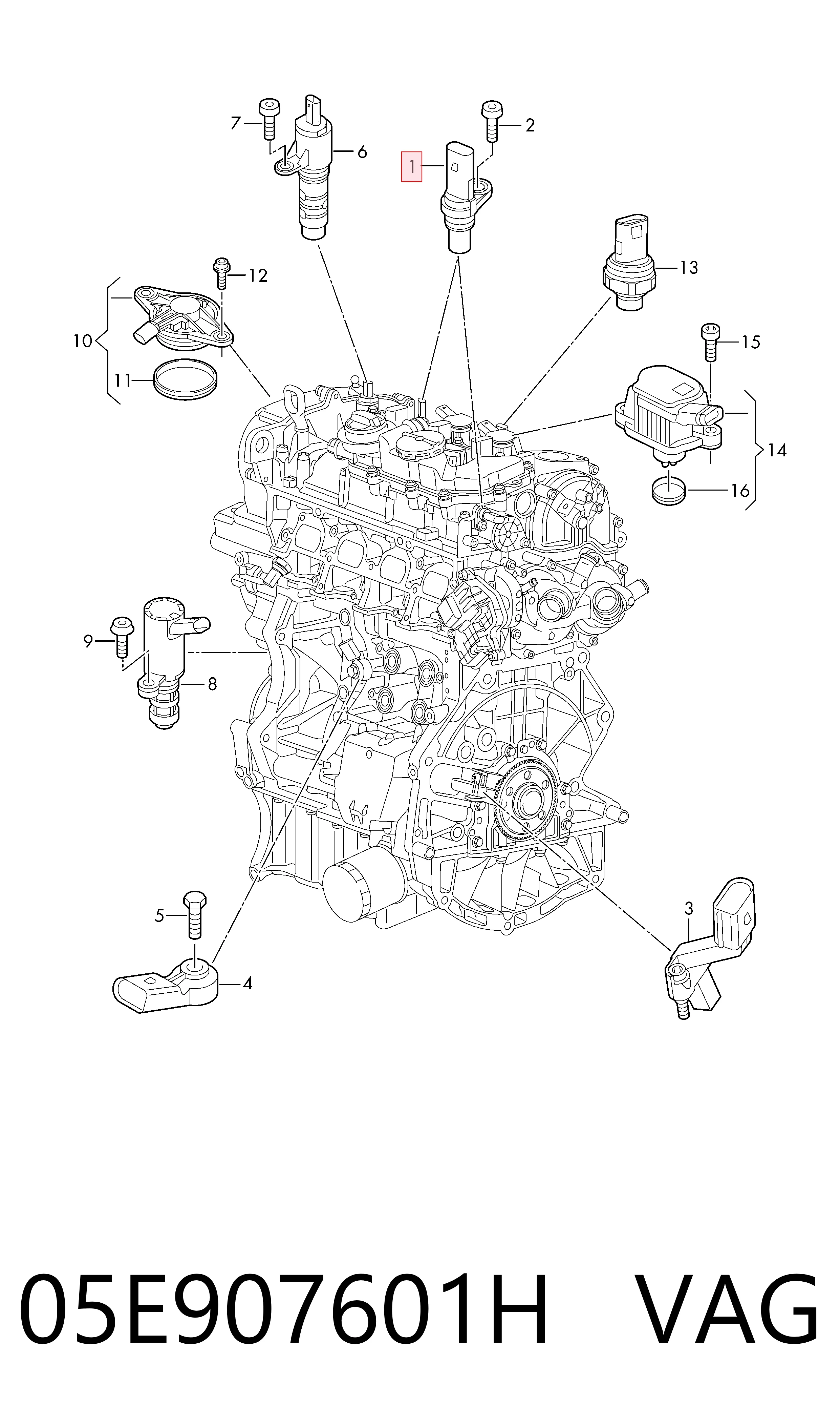 05E907601H VAG Sensor de posição da árvore distribuidora