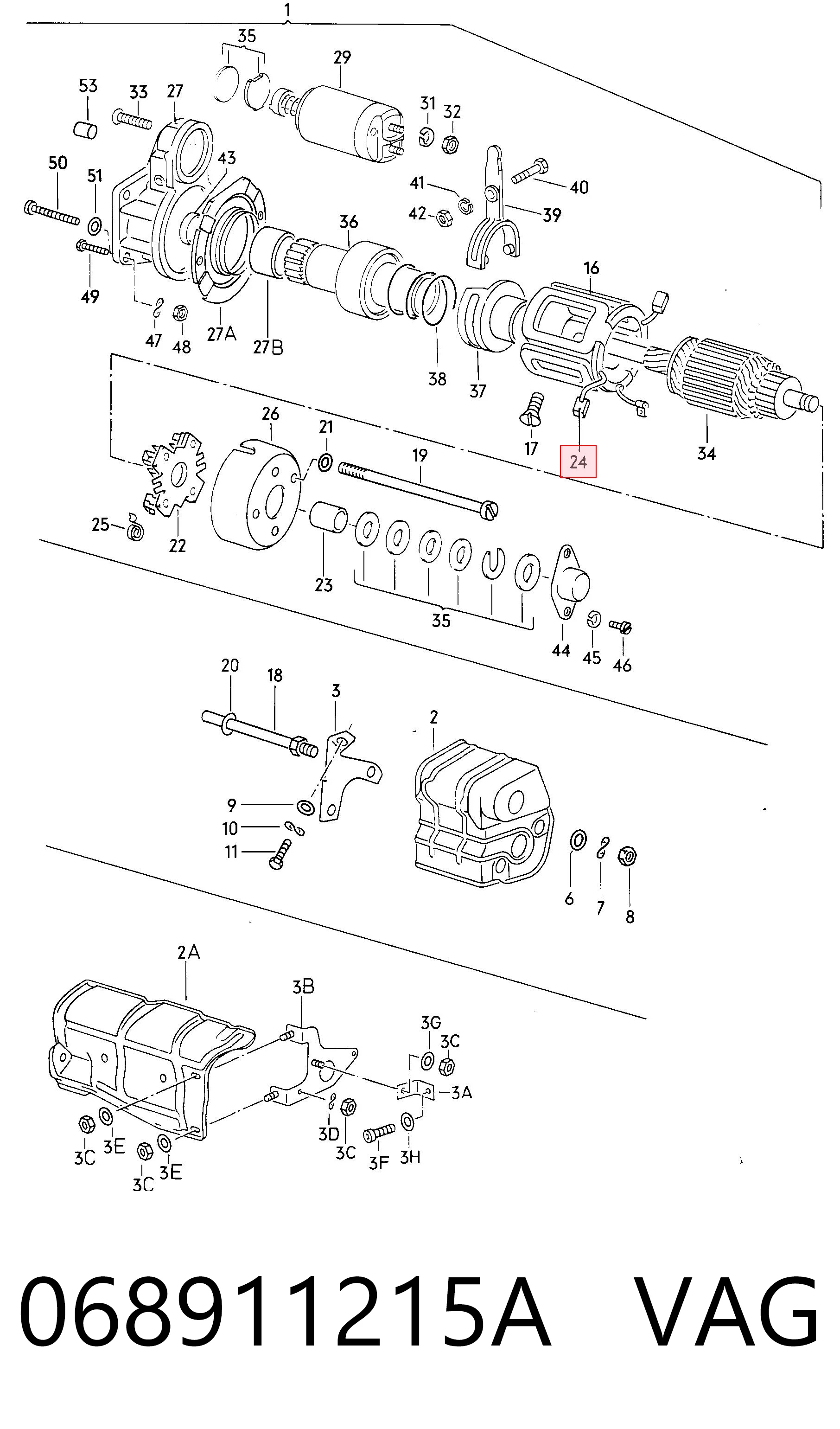 Escova do motor de arranco para Volkswagen Transporter 70A, 70H, 7DA, 7DH