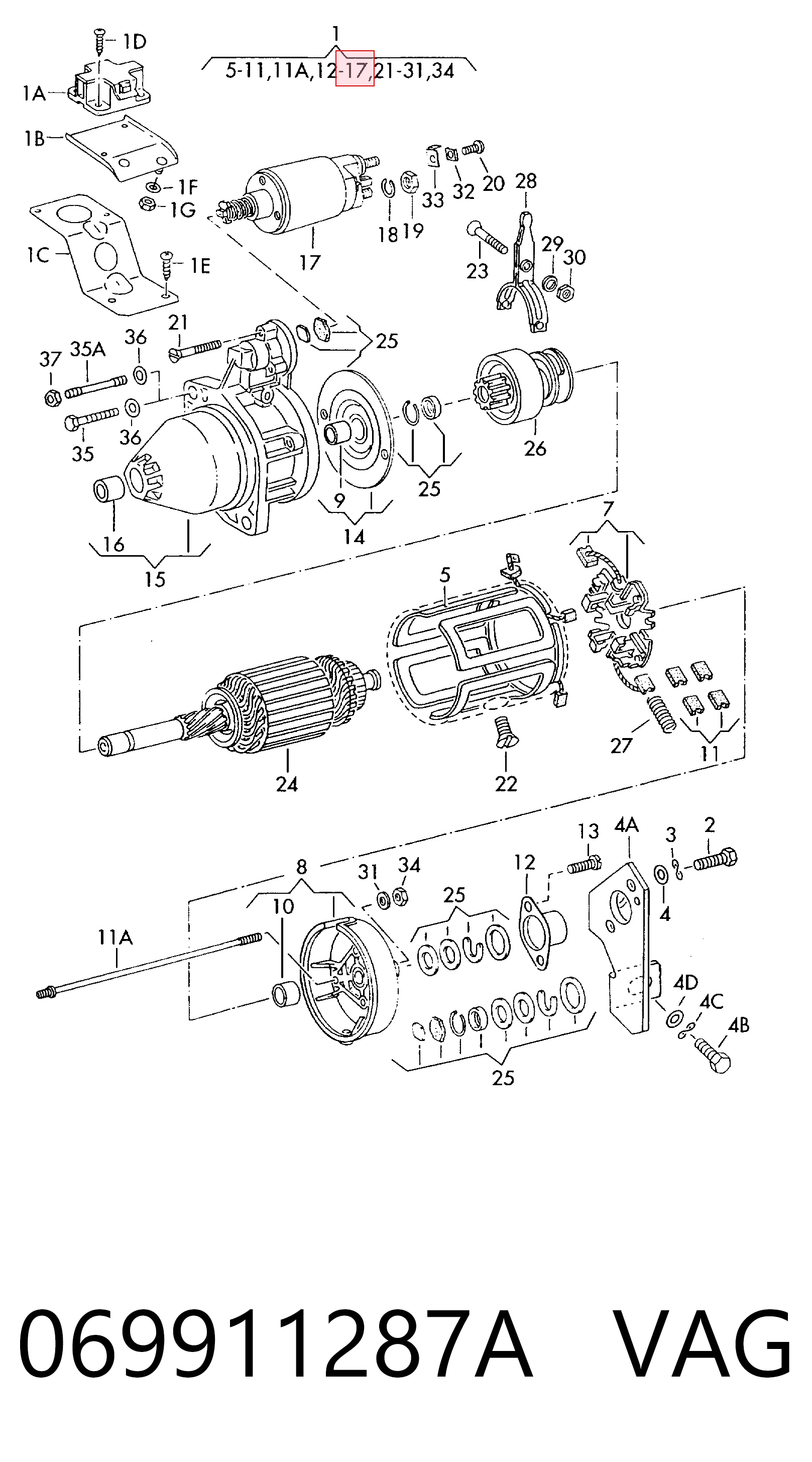 Relê retrator do motor de arranco para Volkswagen Golf 1H1