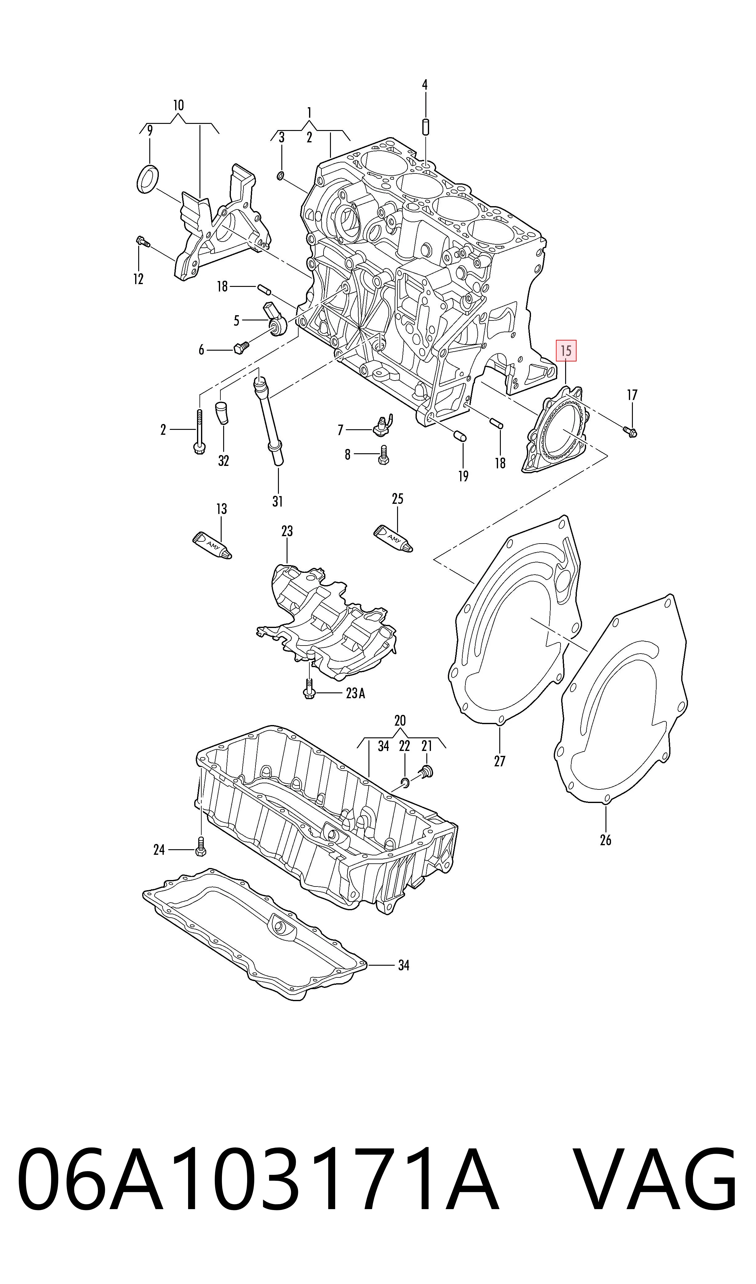 Vedação traseira de cambota de motor VAG 06A103171A