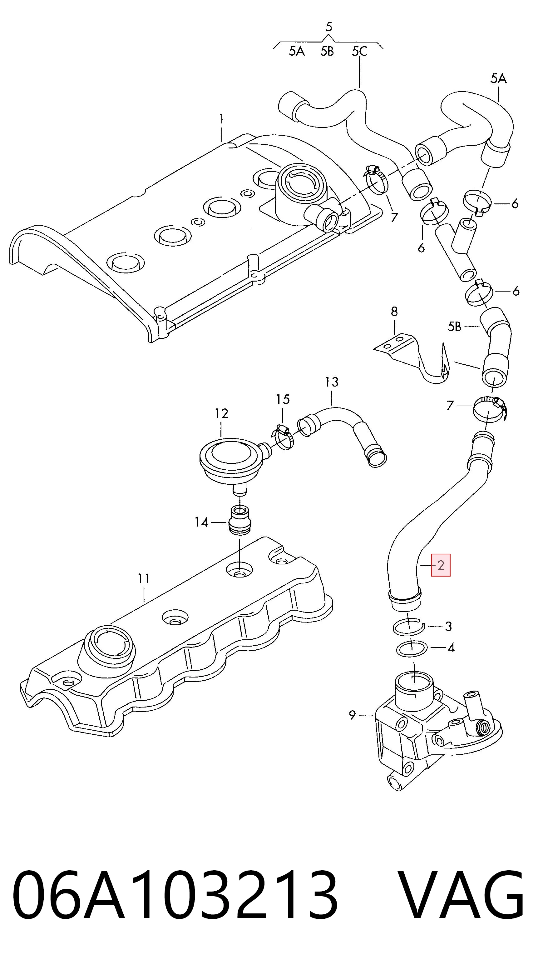 06A103213 VAG Cano derivado de ventilação de cárter (de separador de óleo)