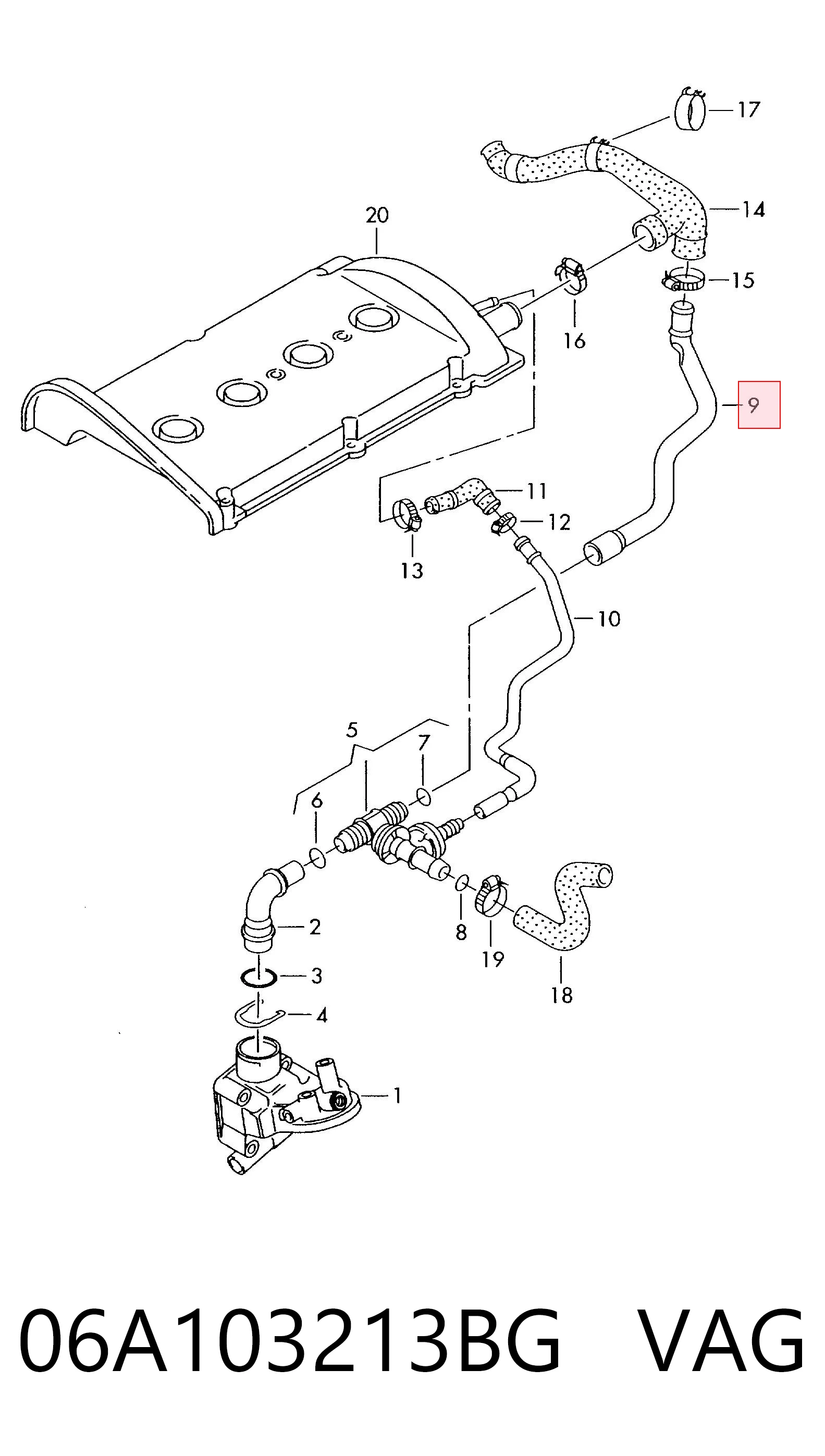 Cano derivado de ventilação de cárter (de separador de óleo) VAG 06A103213BG preço, a partir de 21,88 USD