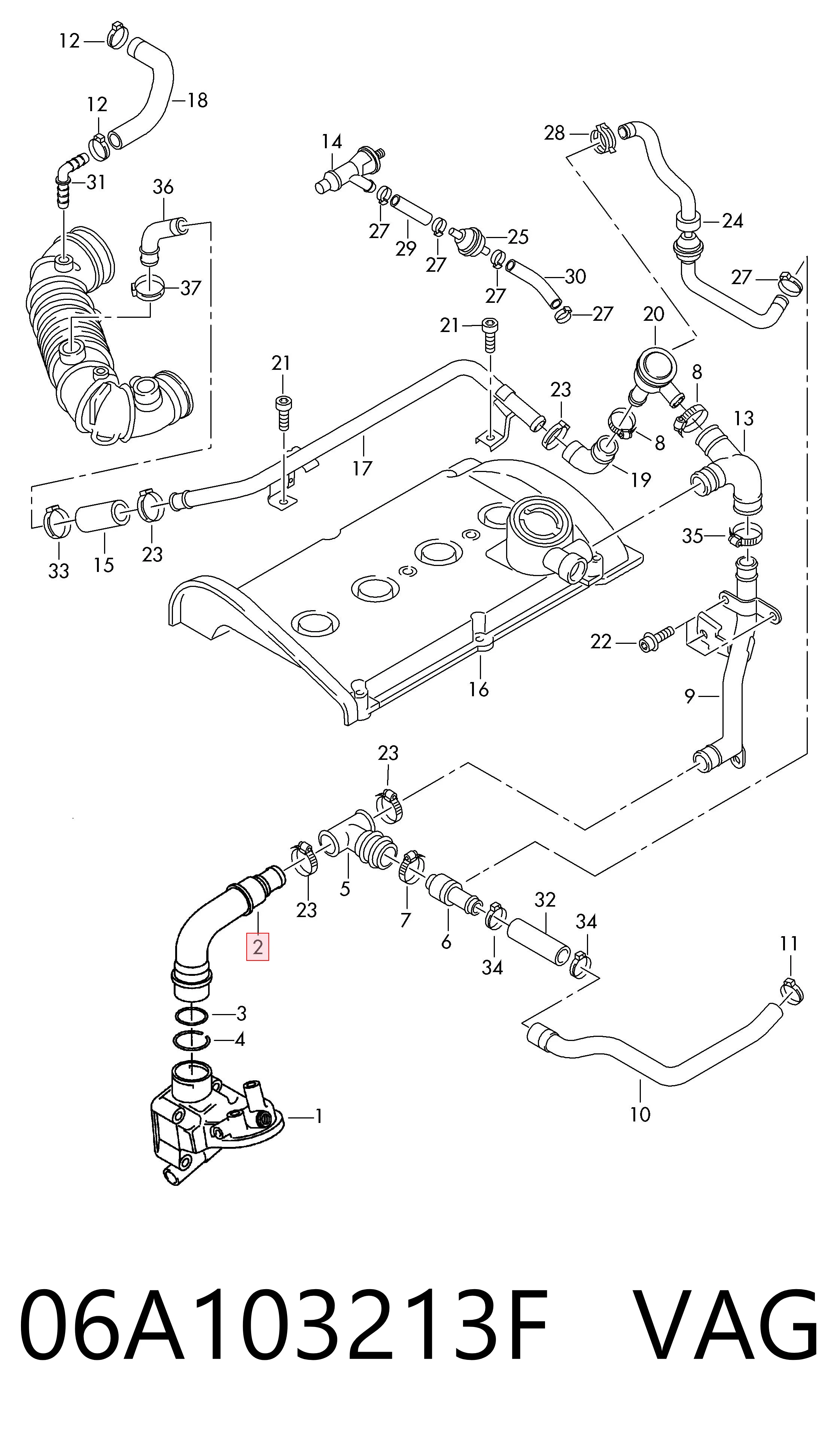 06A103213F VAG Cano derivado de ventilação de cárter (de separador de óleo)