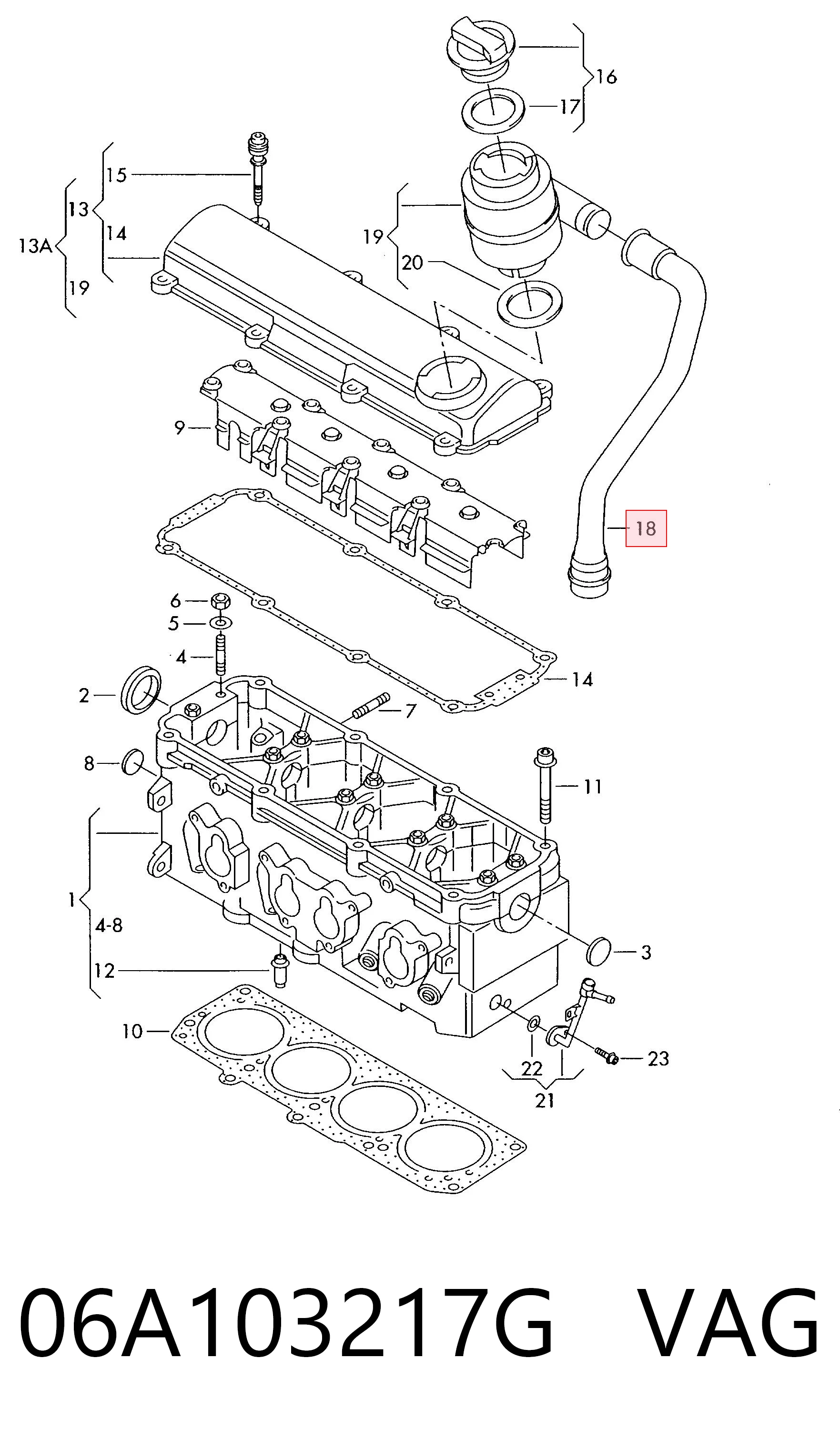 Cano derivado de ventilação de cárter (de separador de óleo) para Volkswagen Golf 5K1