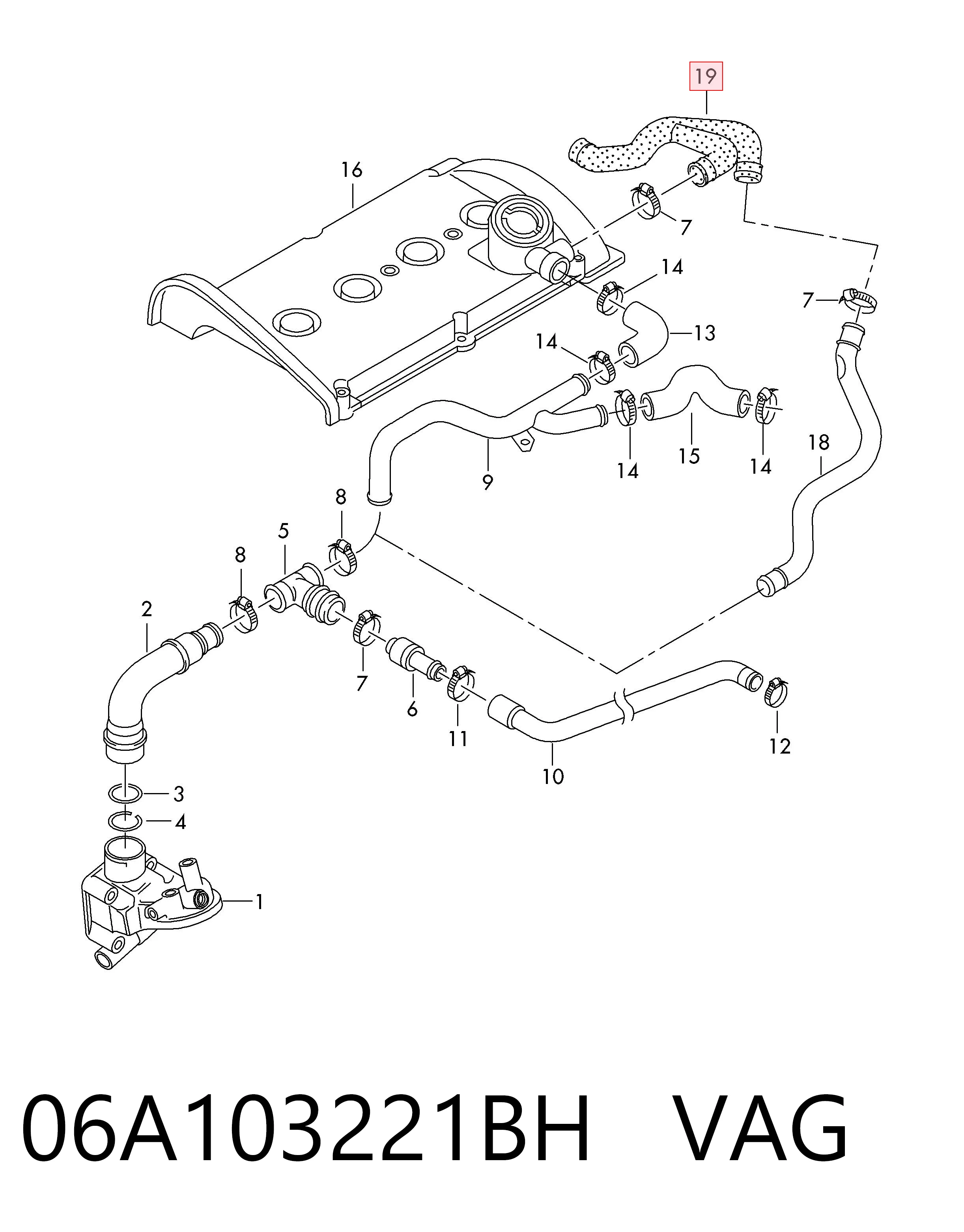 06A103221BH VAG Cano derivado de ventilação de cárter (de separador de óleo)