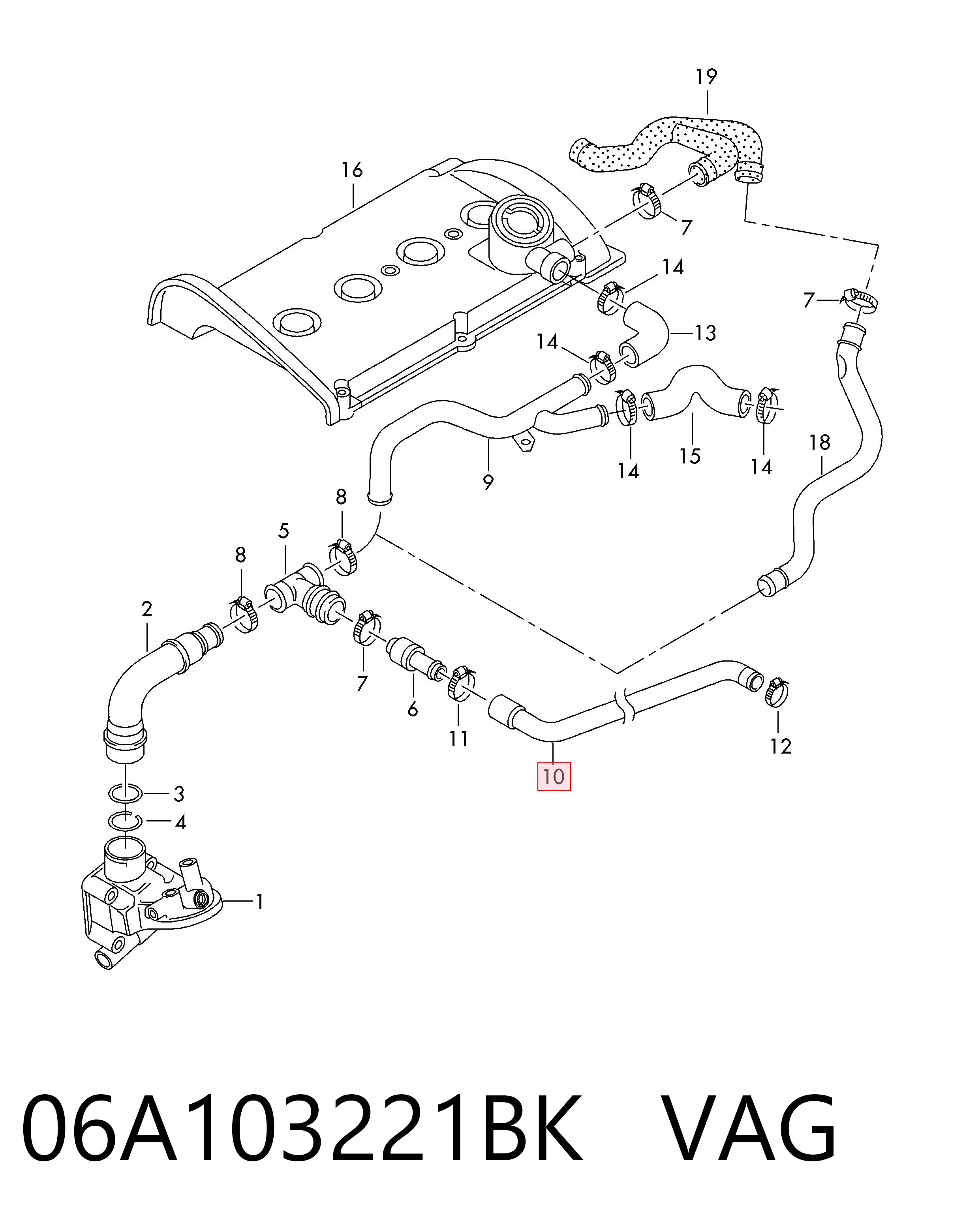 06A103221BK VAG Cano derivado de ventilação de cárter (de separador de óleo)
