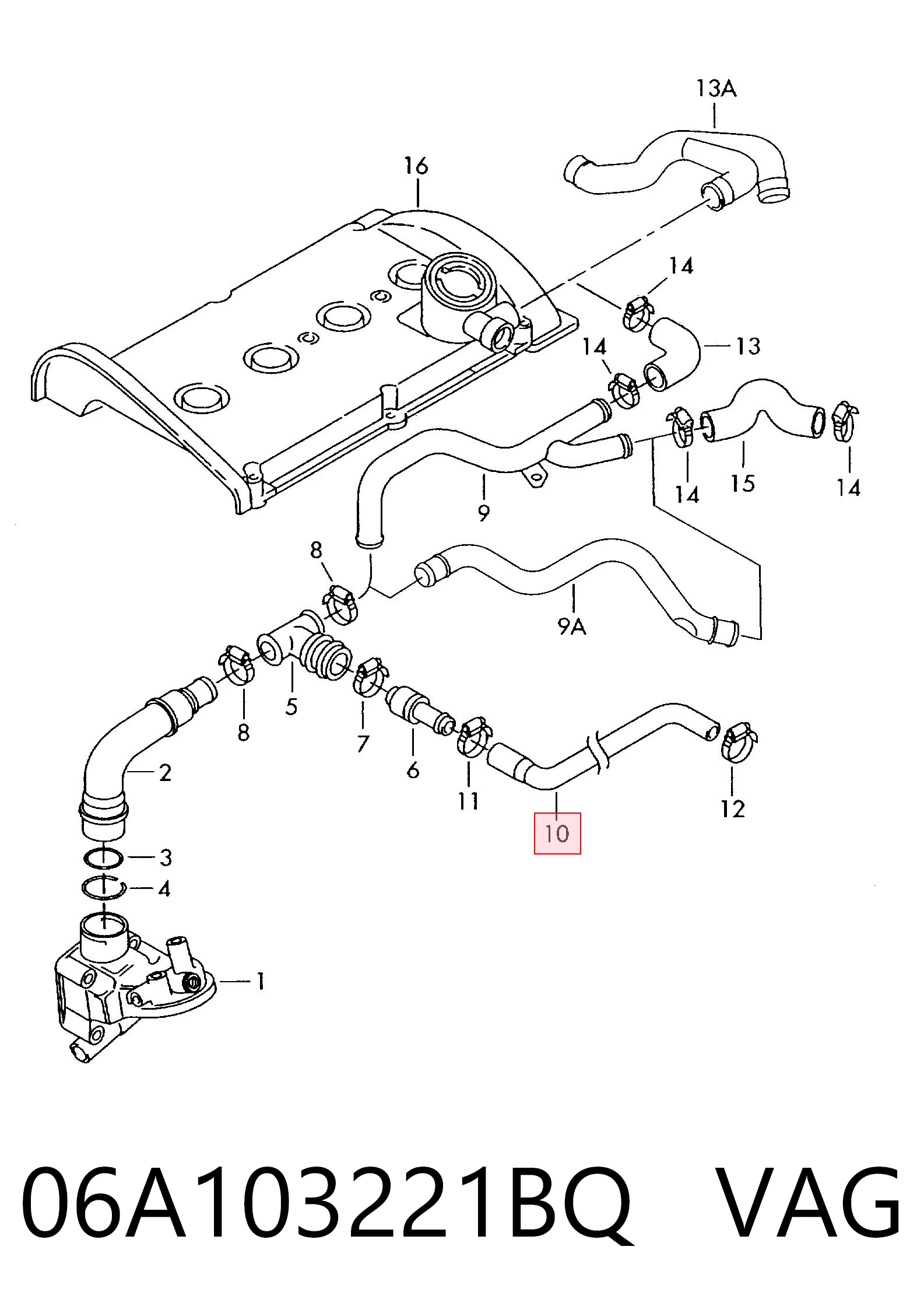 06A103221BQ VAG Cano derivado de ventilação de cárter (de separador de óleo)