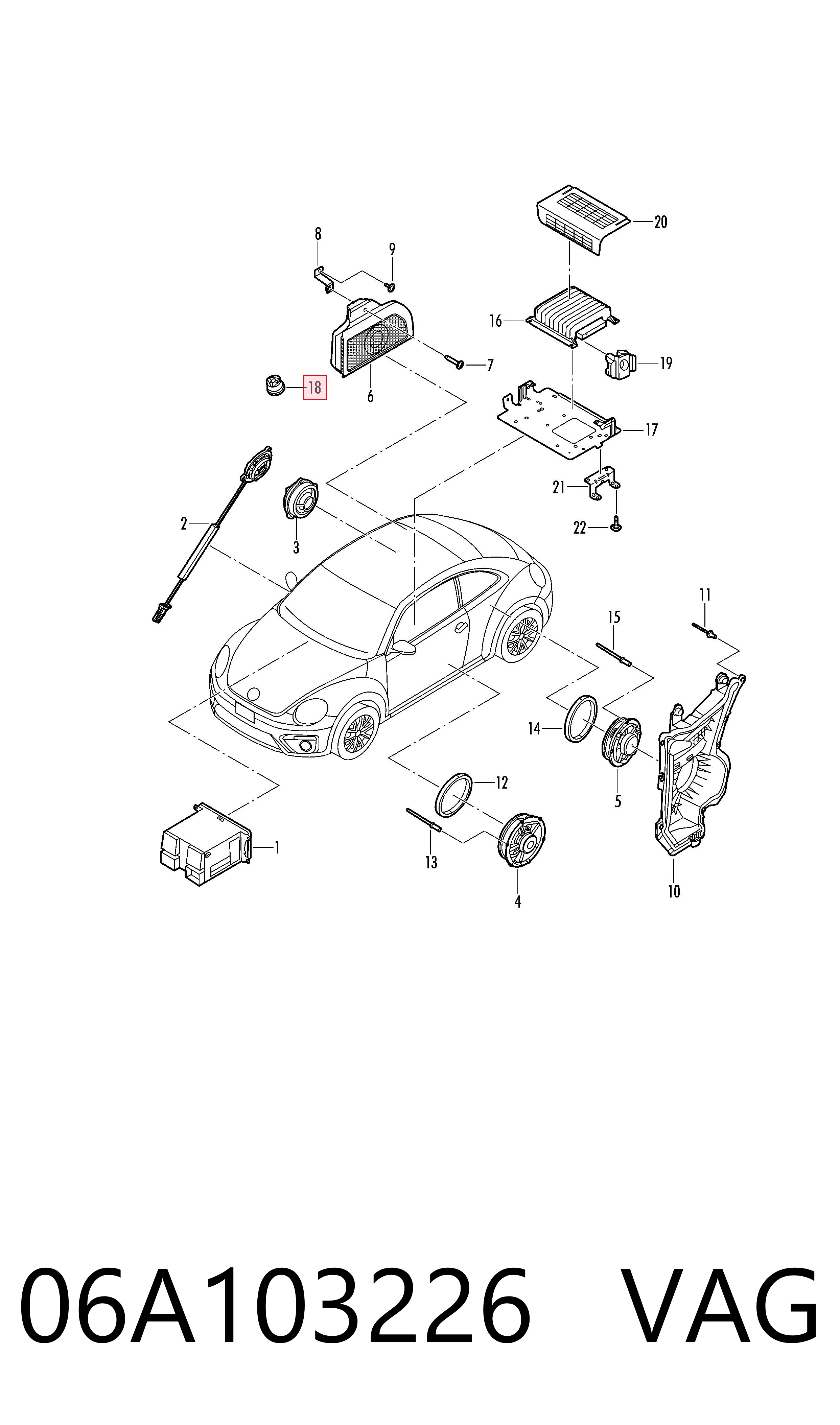 06A103226 VAG Coxim de tampa decorativa de motor