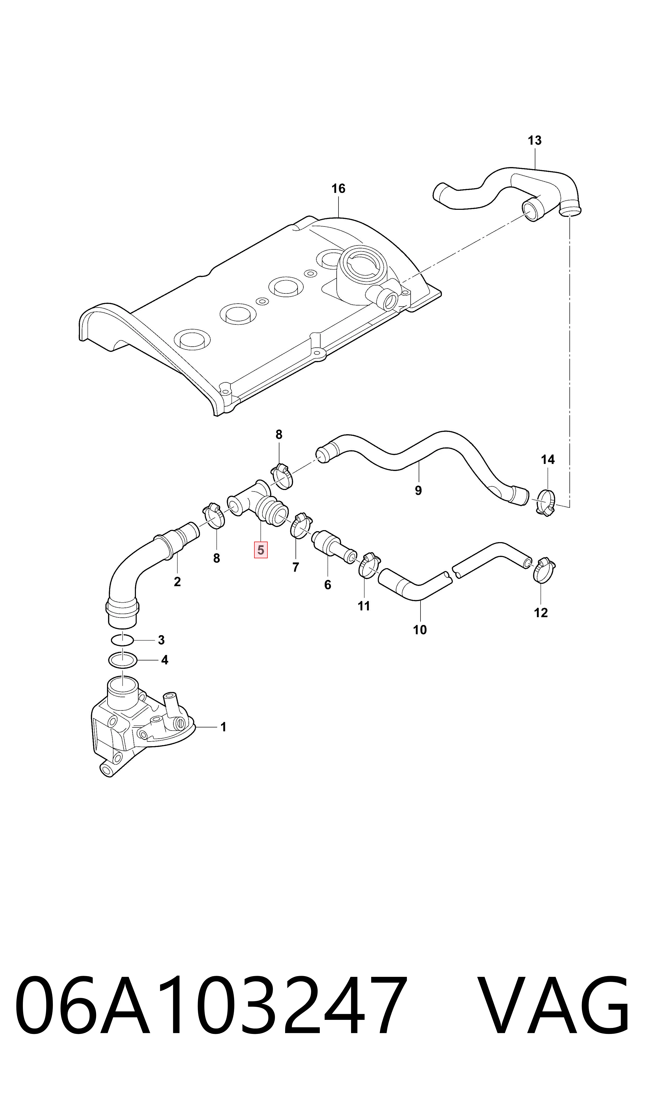 06A103247 VAG Cano derivado de ventilação de cárter (de separador de óleo)
