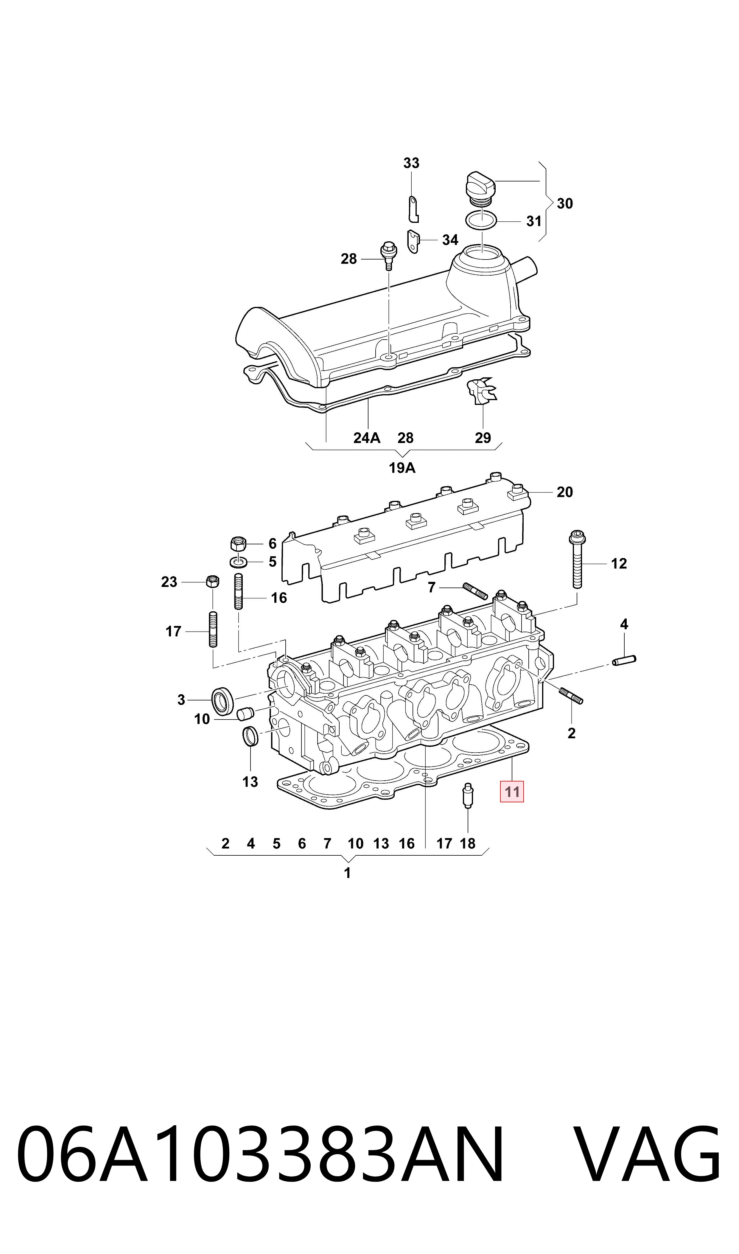 06A103383AN VAG Vedante de cabeça de motor (CBC)